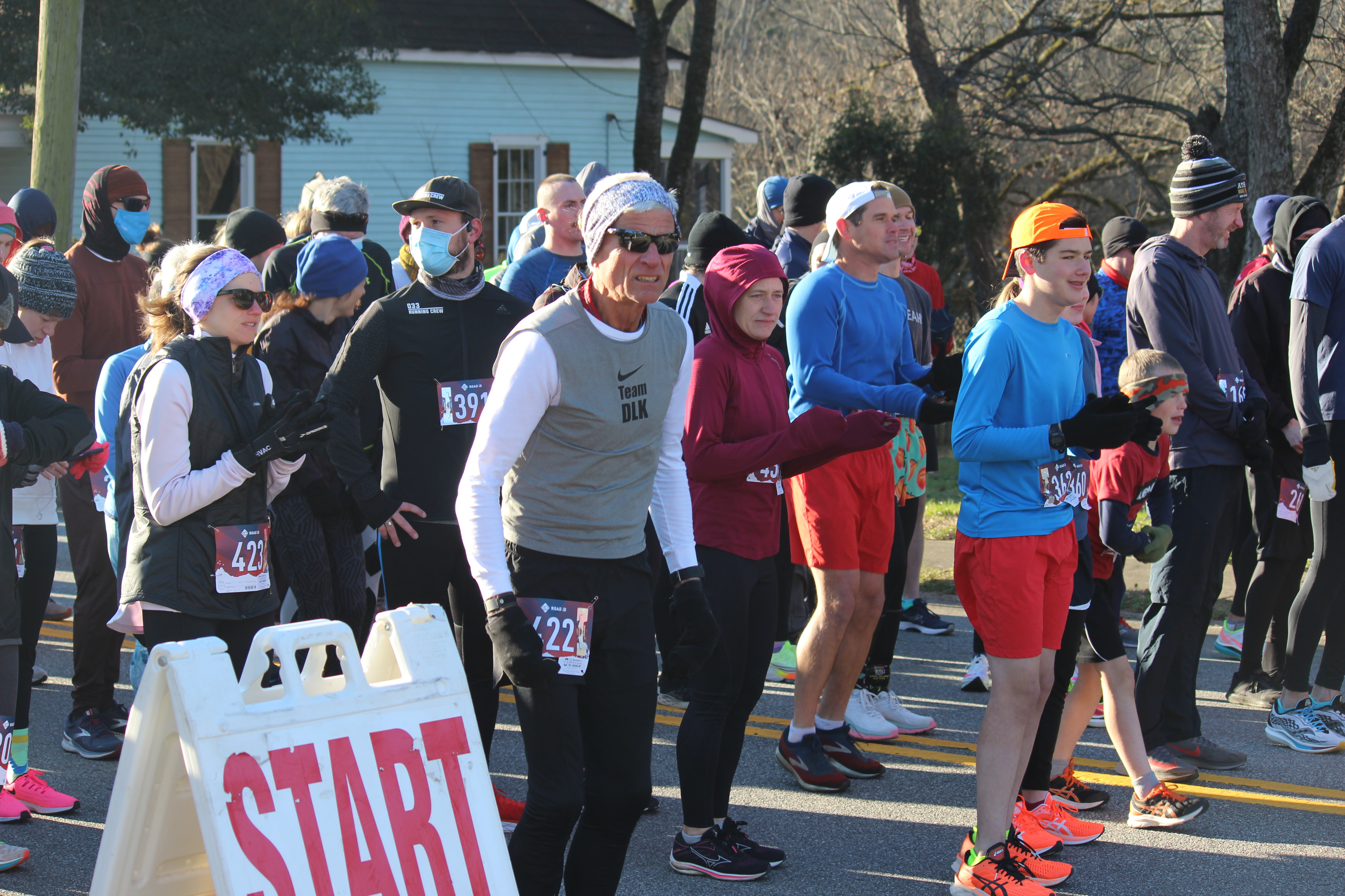 Runners line up at the start line at the Winterville Civitan Snowflake 10k on Jan. 29. There were 185 in-person participants in the race, which is the first race in the Firefly Trail Race Series. The other races are the Maxeys Model Mile 5k, Crawford Restoration Labor Day Run 5k and Union Point J3 5k, scheduled for later this year. (Mackenzie Tanner/The Oglethorpe Echo)