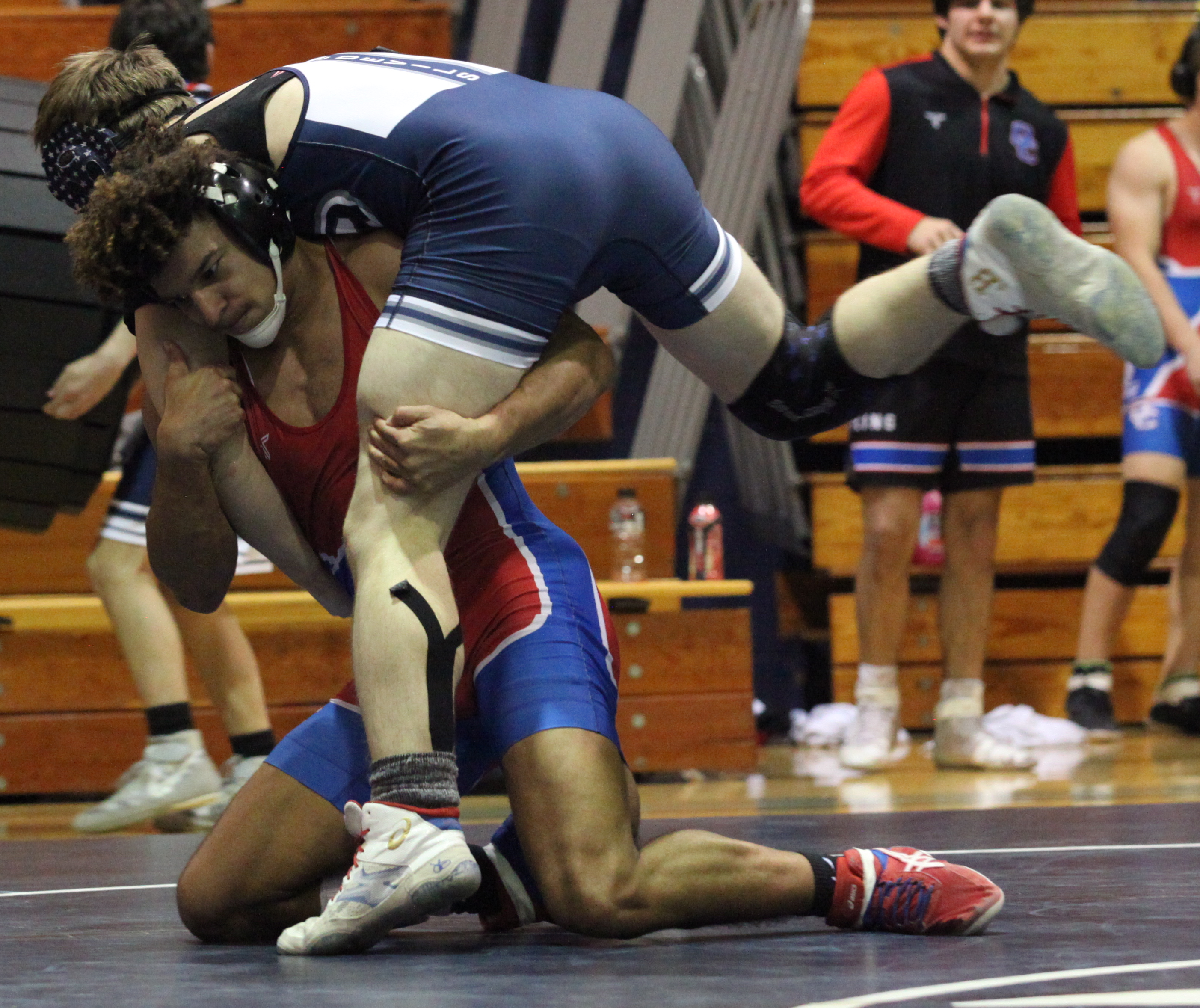 Nate Brown takes control of his match in the area tournament last weekend. Brown won the 160-pound championship and advanced to the state tournament. (Donny Faust/Submitted Photo)