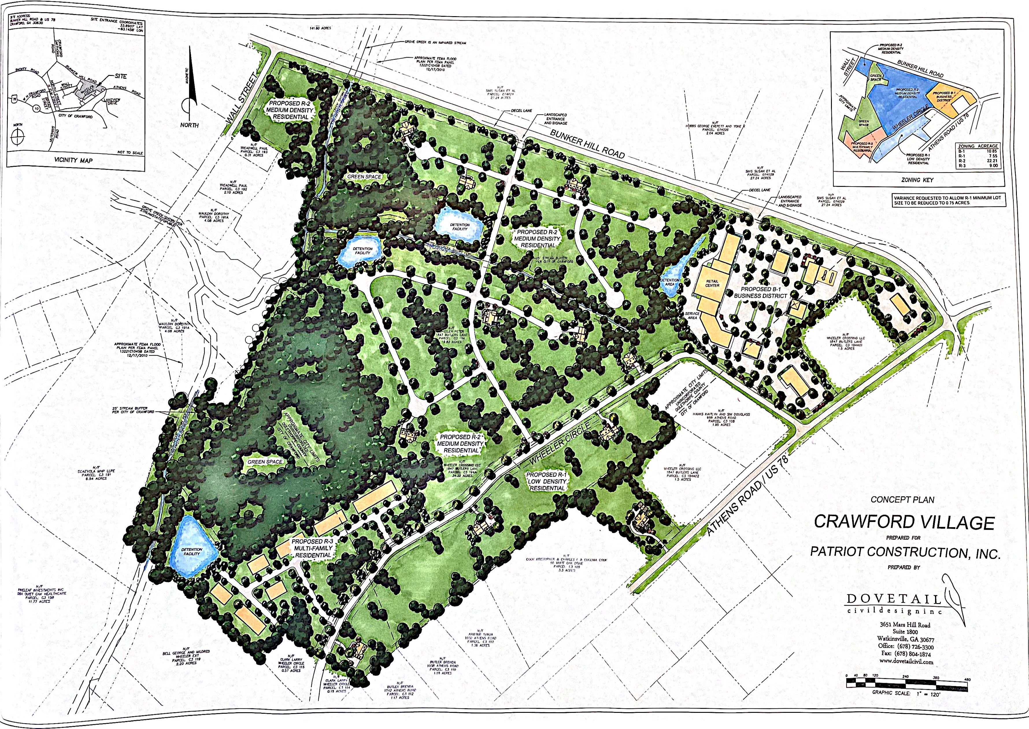 Fifty-one acres of land near the intersection of U.S. 78 and Bunker Hill Road have been zone for development including businesses, single family homes, duplexes and apartments. The project is estimated to be completed in five years. Submitted photo