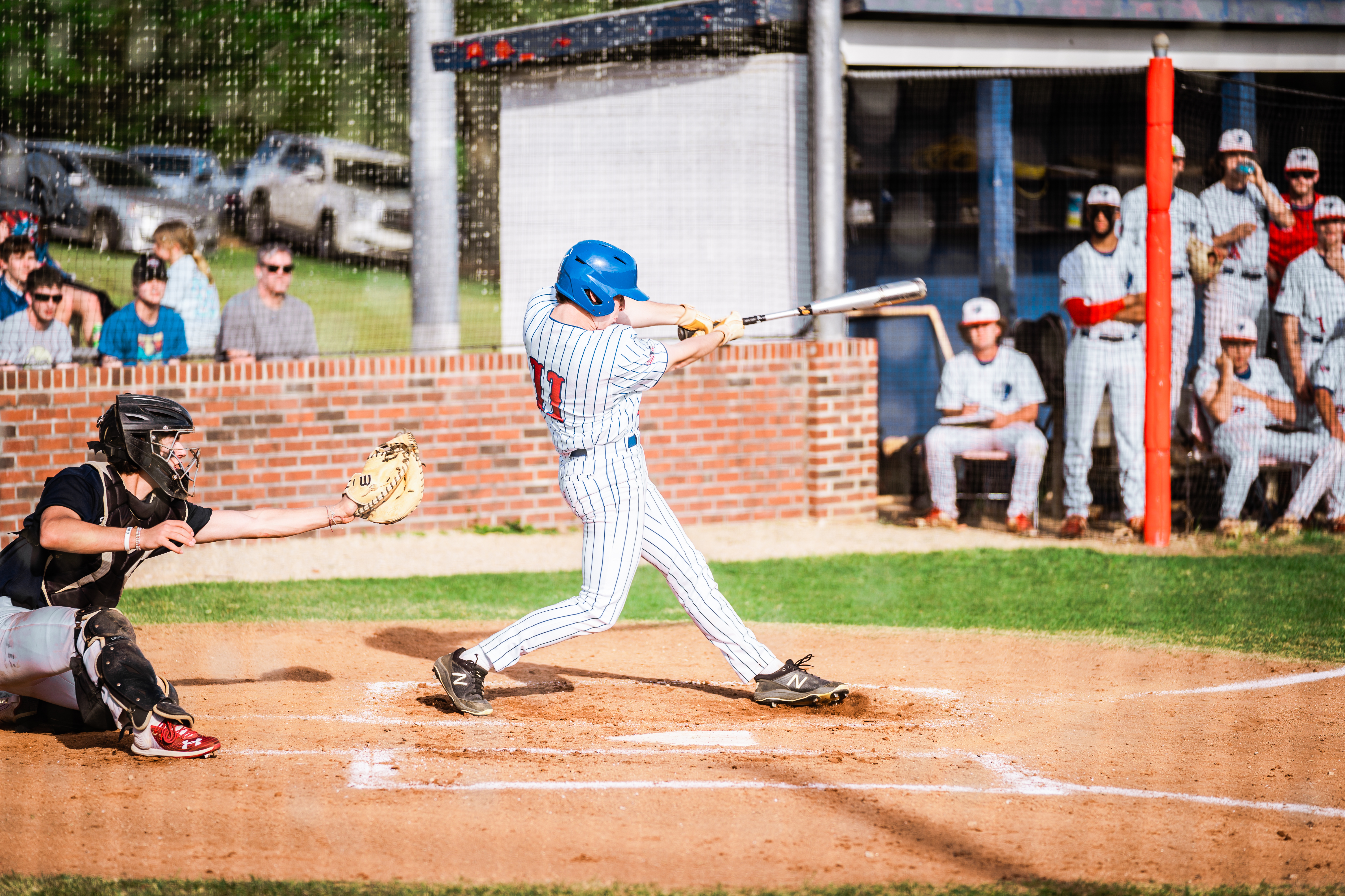 Russell Smith takes a cut in Oglethorpe County’s 7-4 victory over Putnam County on Friday. He’s hitting .390 and leads the Patriots in hits. (Carson Reynolds/The Oglethorpe Echo)