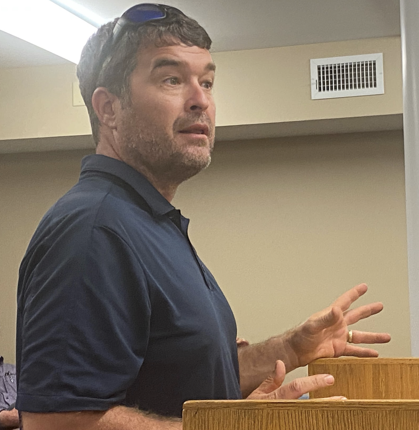 Chris Thomas, a resident and parent who lives on Bunker Hill Road, urged county commissioners to investigate the possibility of a traffic light at the intersection with Highway 68. (Dink NeSmith/The Oglethorpe Echo)