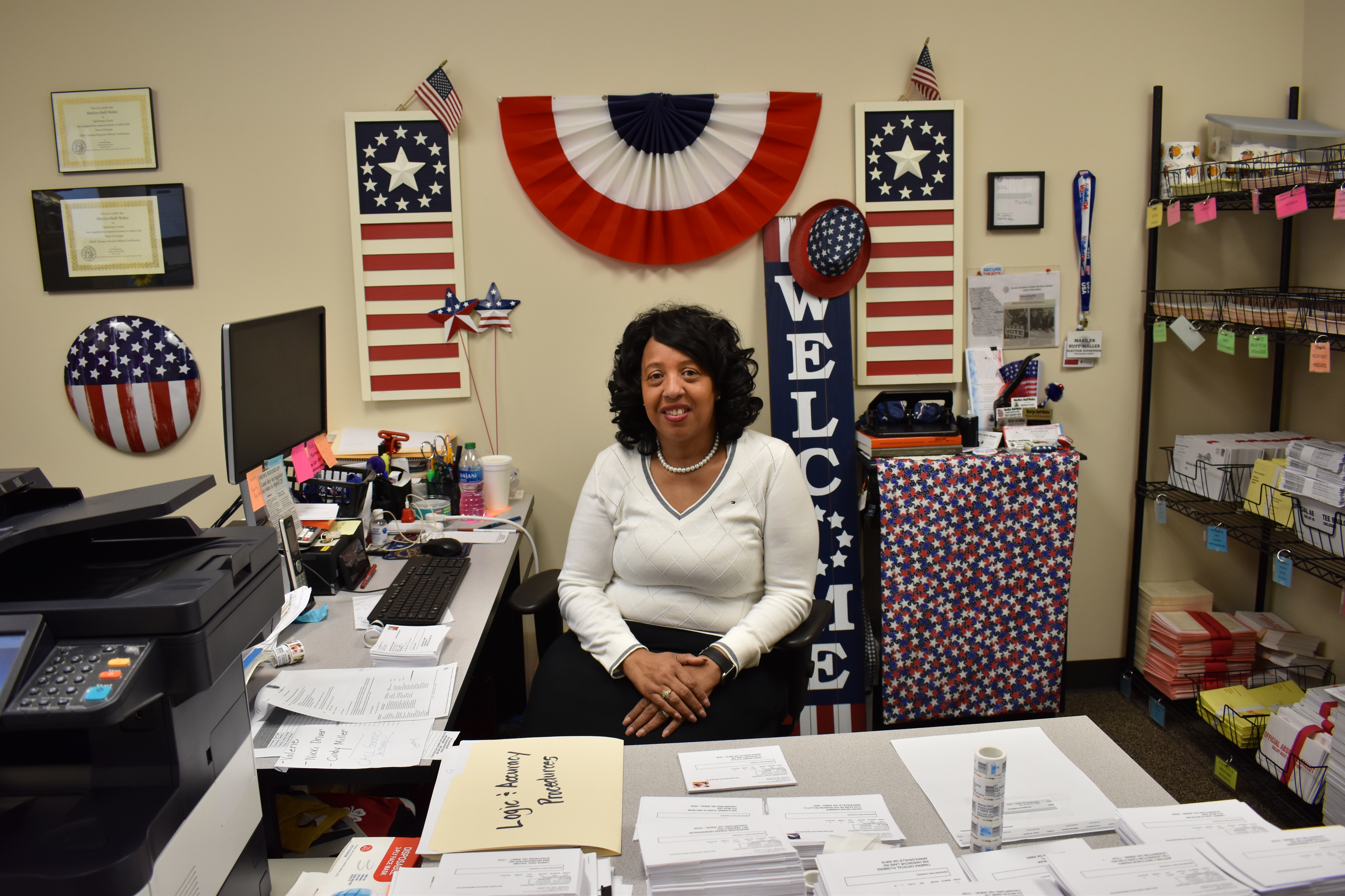 Oglethorpe County elections supervisor Marilyn Huff-Waller started getting involved by taking smaller jobs, such as volunteering and as a poll worker. “I’ve been in elections for a long time,” she said. (Photo/Kate Hoffman)