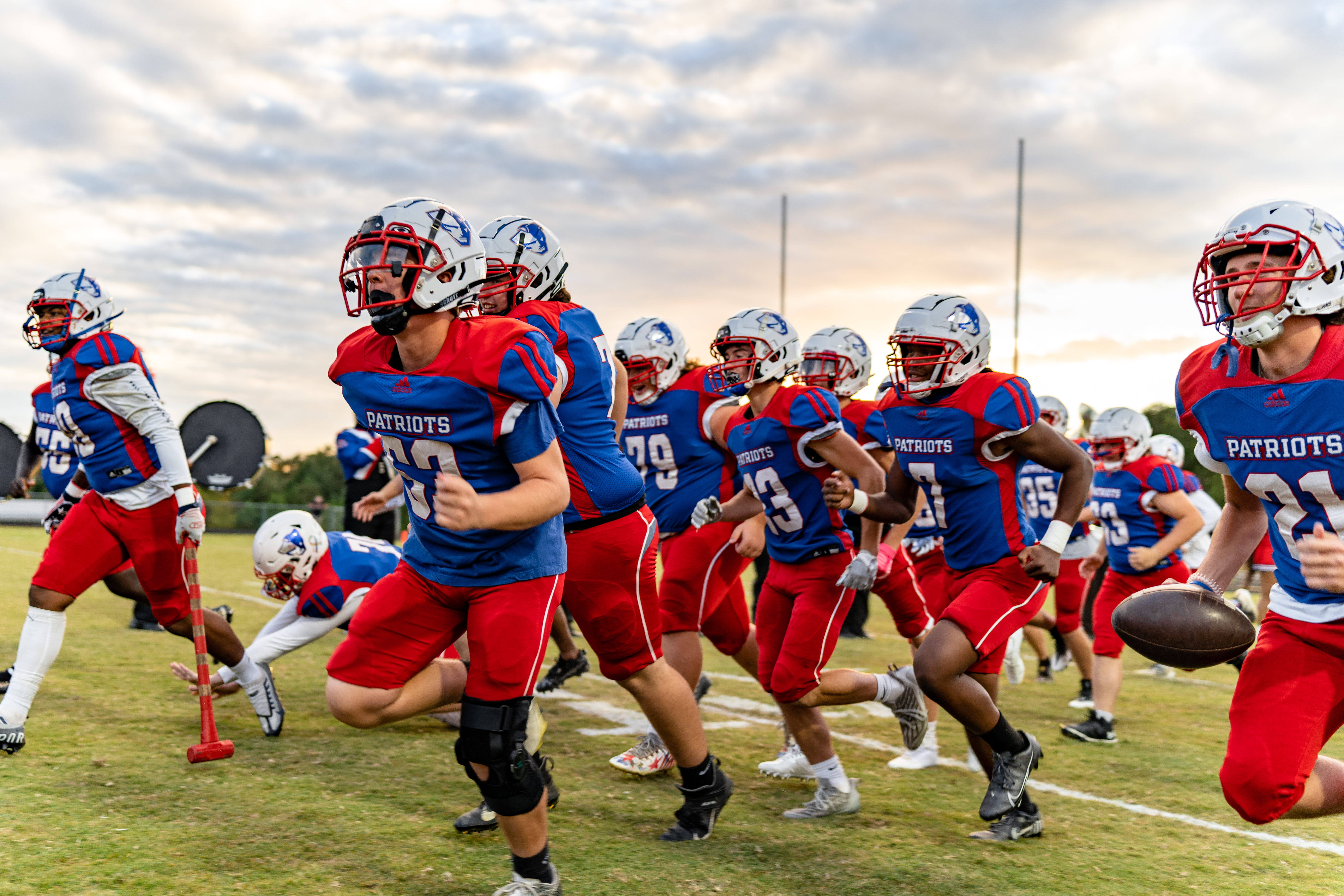 Members of the Oglethorpe County football team sprint onto the field prior to their game against Seckinger on Sept. 29. The Patriots defeated the Jaguars 35-0 to improve to 5-1 this season. (Jack Casey/The Oglethorpe Echo)