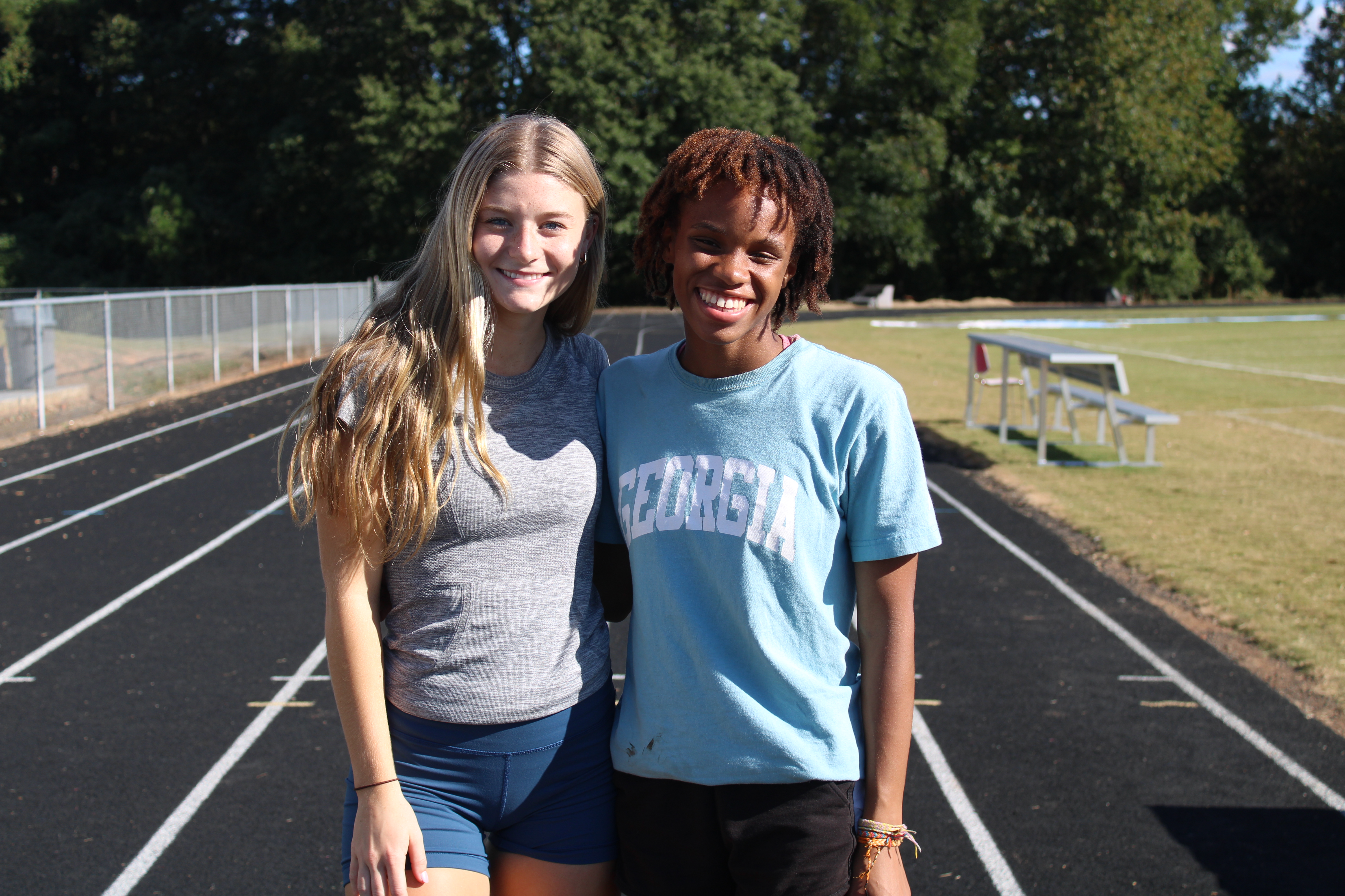 Lizzie Wadsworth (left) and Sydnie Henderson are the top two runners on OCHS's girls cross country team. (De Turner/The Oglethorpe Echo)