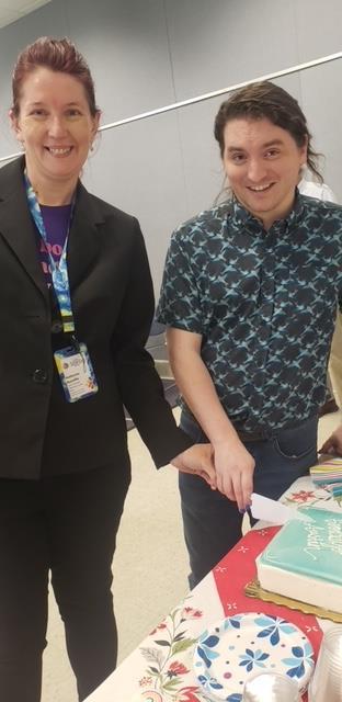 New Oglethorpe County branch manager Katherine Ratcliffe and outgoing branch manager Austin Jenkins were the guests of honor at a party hosted by staff and library supporters last week. Jenkins had been the branch manager since 2016. (SUBMITTED PHOTO)