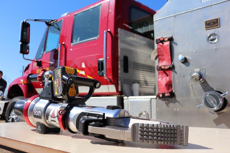 Community donations helped the Devil’s Pond Volunteer Fire Department purchase a JAWS Combi Tool last year. The tool is used to help free accident victims from vehicles. (ELOISE MCNAIR/THE OGLETHORPE ECHO)