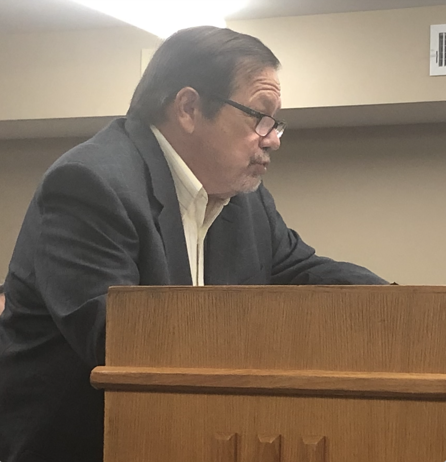 DINK NESMITH/THE OGLETHORPE ECHO  Craig Livingston, a senior development manager with Leeward Renewable Energy, attempts to persuade the Board of Commissioners to postpone its vote on the revised solar farm ordinance. The ordinance passed 5-0.