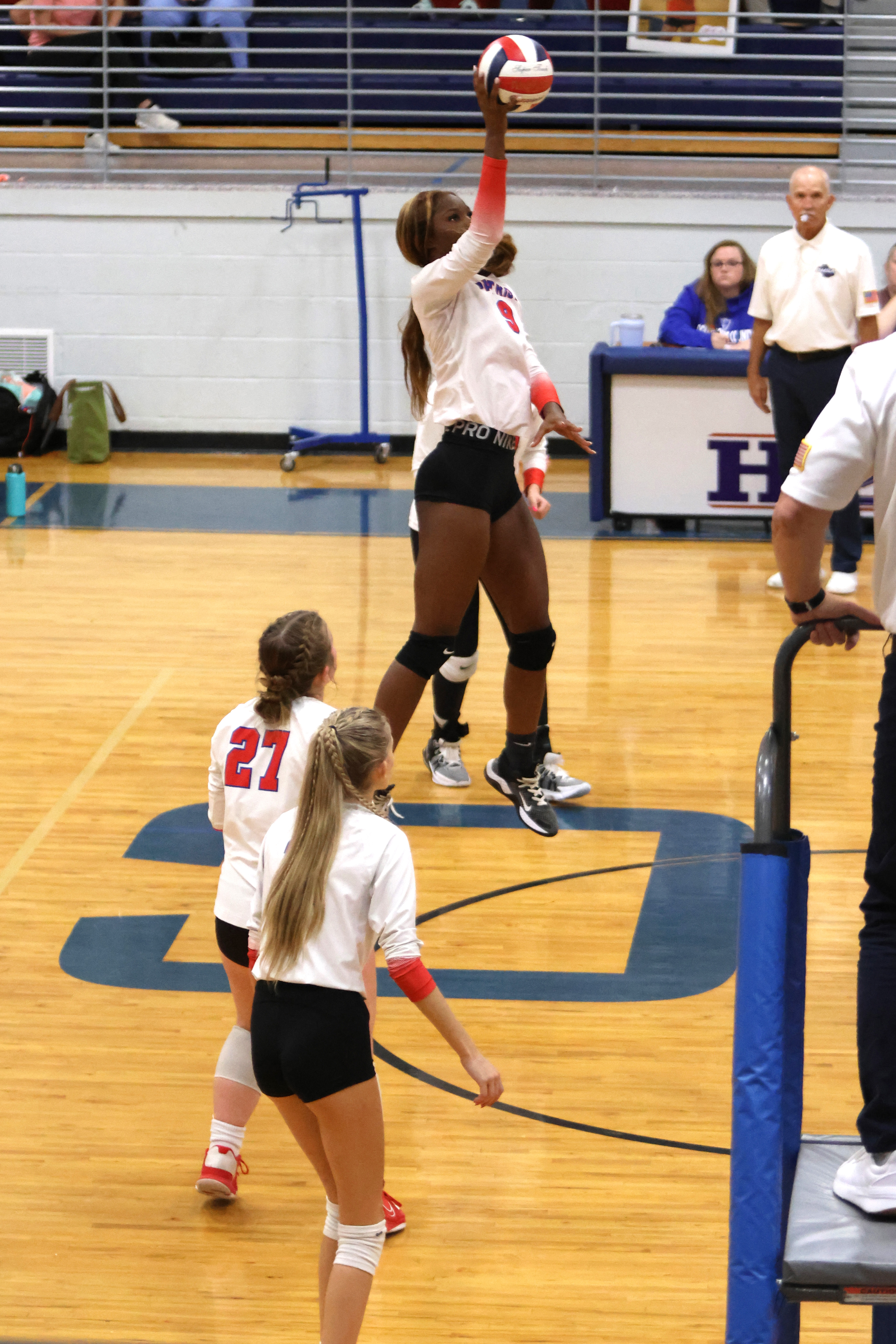 Kenzie Henderson soars for a kill during Oglethorpe County’s victory over Aquinas last week. The Patriots earned a No. 1 seed for the Class A tournament and will host Rabun County on Wednesday, Oct. 18. (DIANA LOPEZ CRUZ/THE OGLETHORPE ECHO)