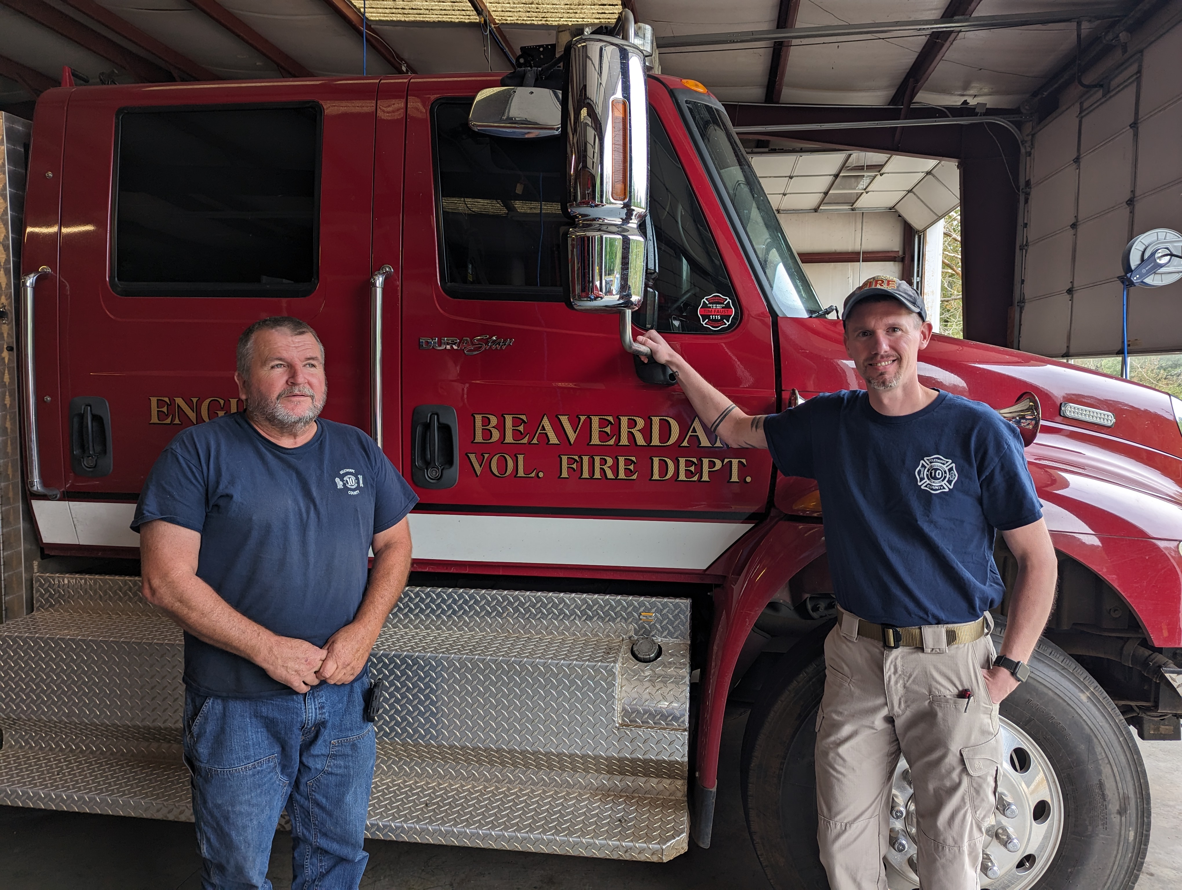 Beaverdam VFD fire chief Jehu Post (left) and assistant chief Cody Gibbs (right) lead many of the trainings for firefighters in Oglethorpe County. Evan Smoak/The Oglethorpe Echo