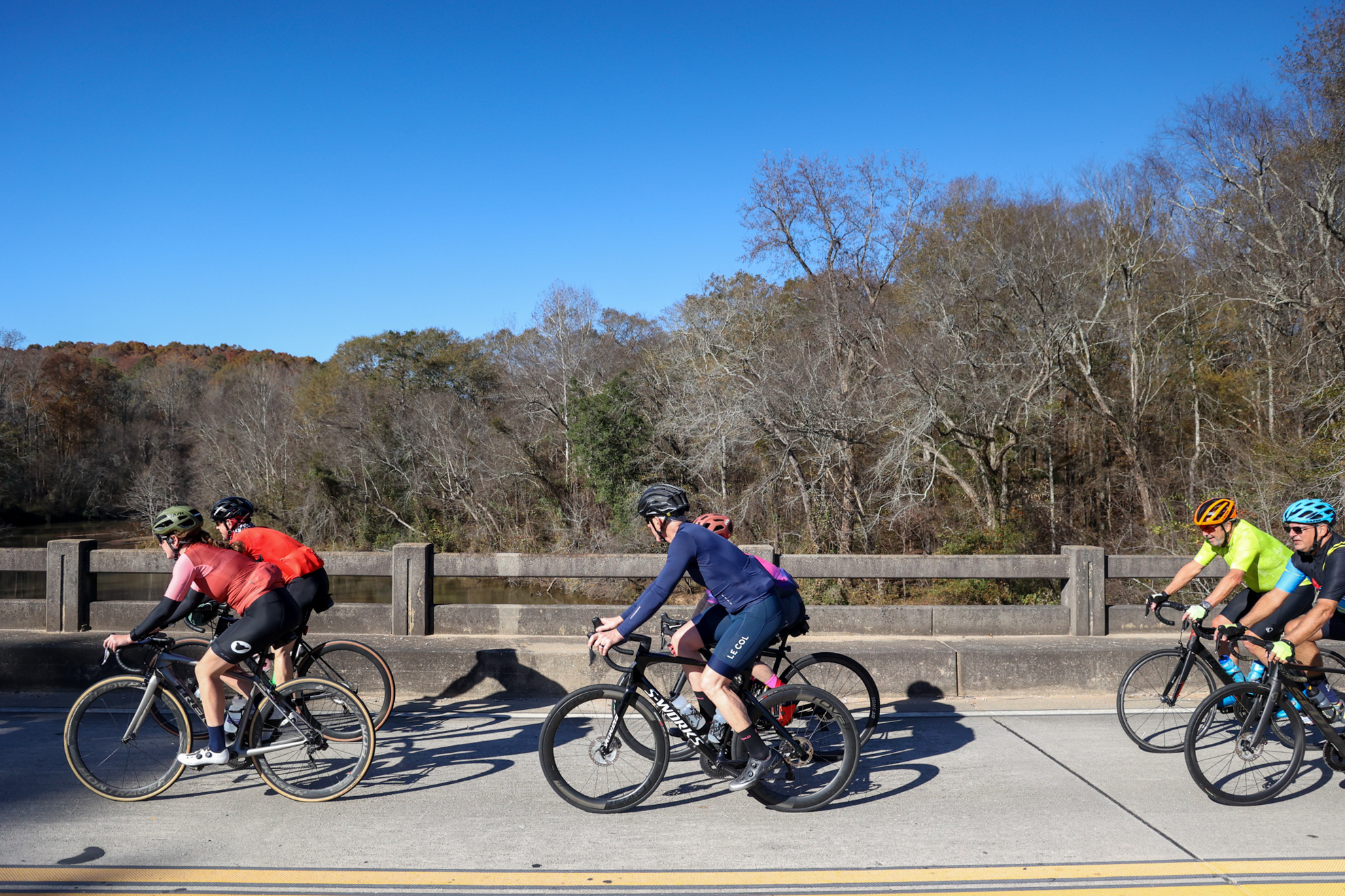 Cyclists completing the 50-mile course travel along Lexington Carlton Road during the Ride SOFAR event on Saturday, Nov. 18, 2023. Cyclists could compete a 10k, 25-mile or 50-mile course starting and ending in Winterville. (Photo/Cassidy Hettesheimer)