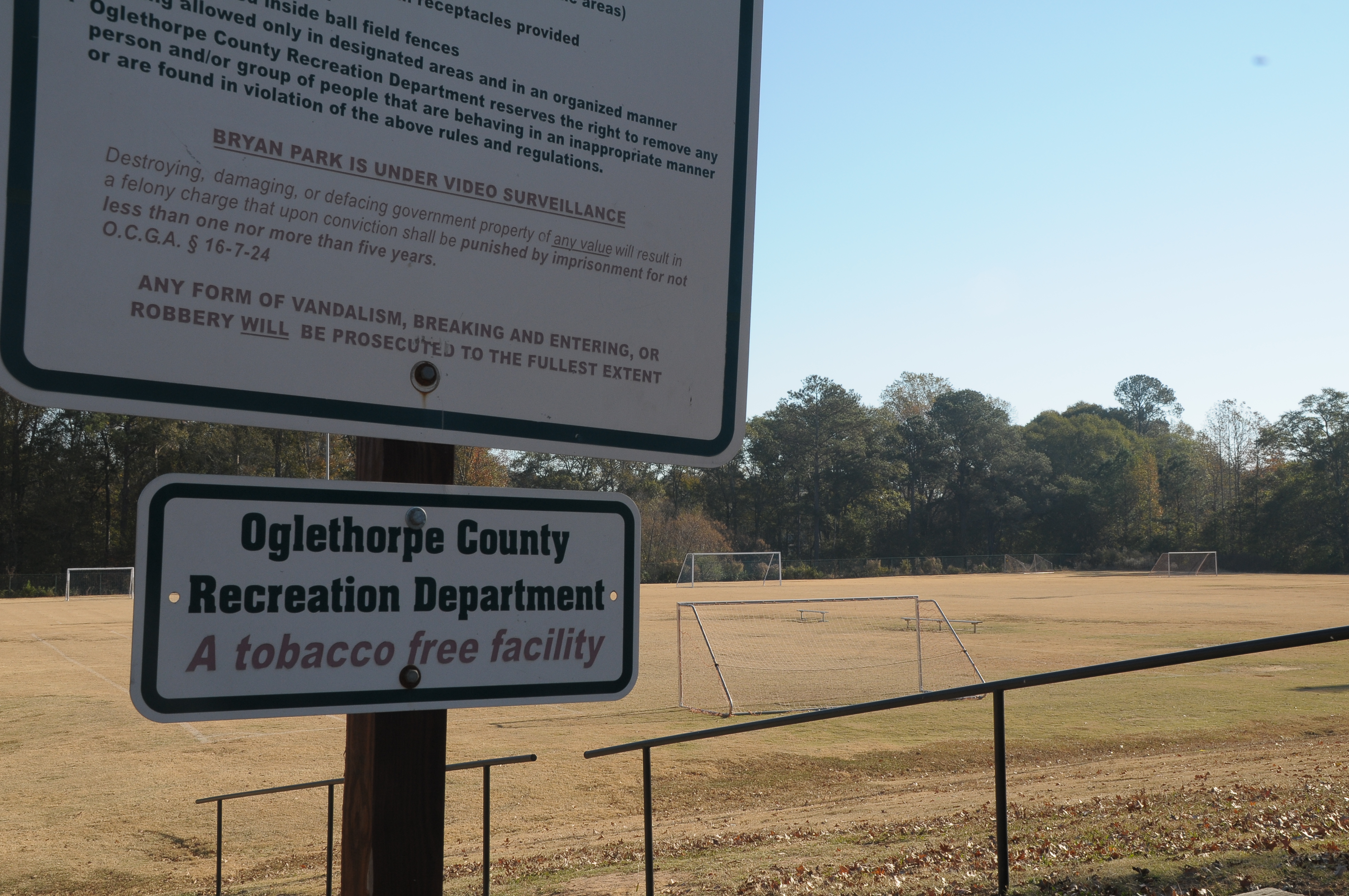 These soccer fields at Bryan Park host games for hundreds of players each season. Under a possible new plan to expand recreation department facilities, soccer fields could move to a county space near the Oglethorpe County Jail. The Recreation Department has talked with the Oglethorpe County Board of Commissioners about the concept. (Christian Kirby II/The Oglethorpe Echo)