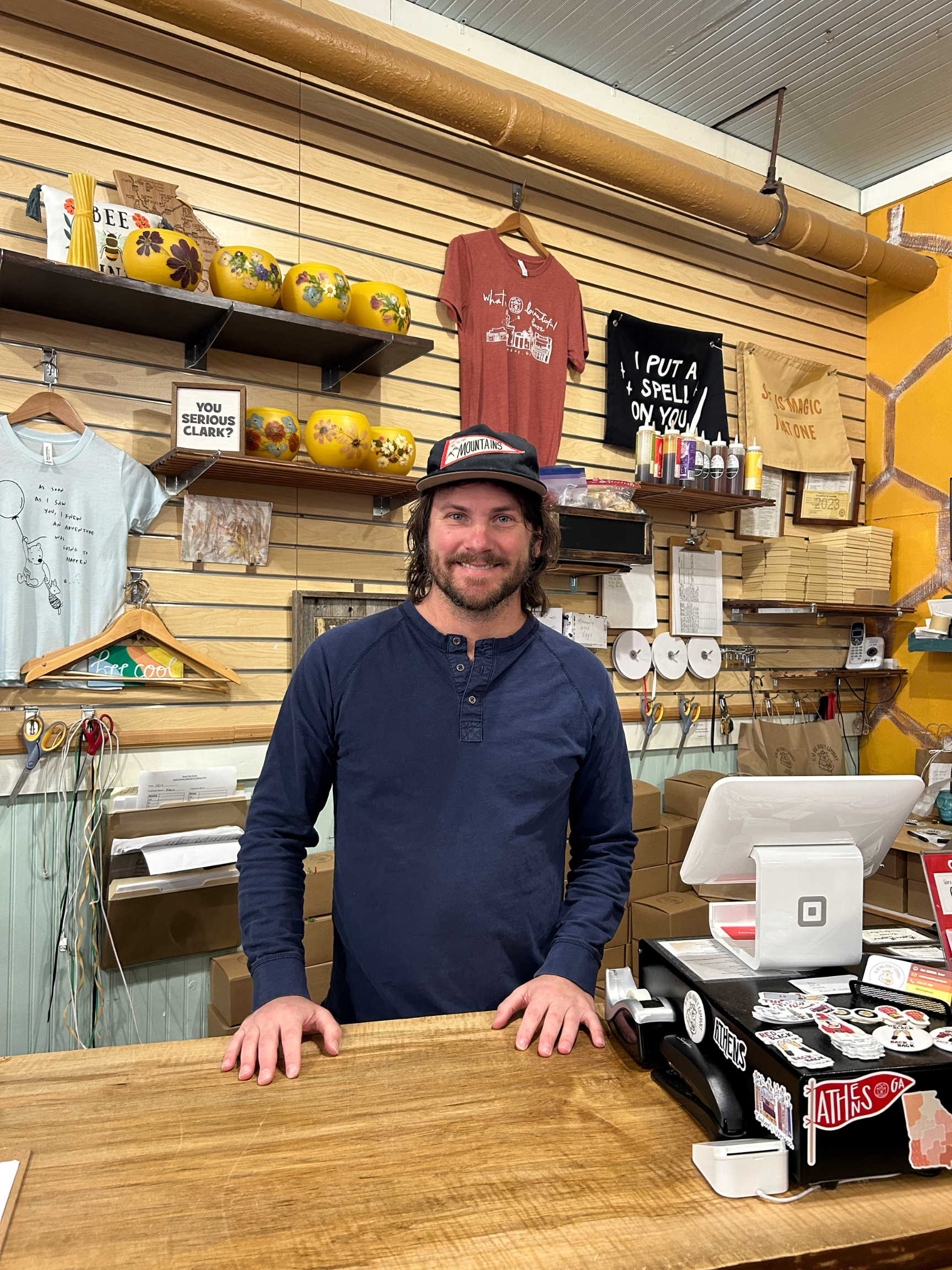 Sam Johnson, owner of Bear Hug Honey Company, said he is happy to have a new warehouse location in Lexington, which serves the company’s retail store, shown here, on Clayton Street in Athens. (Lily Aldrich/The Oglethorpe Echo)