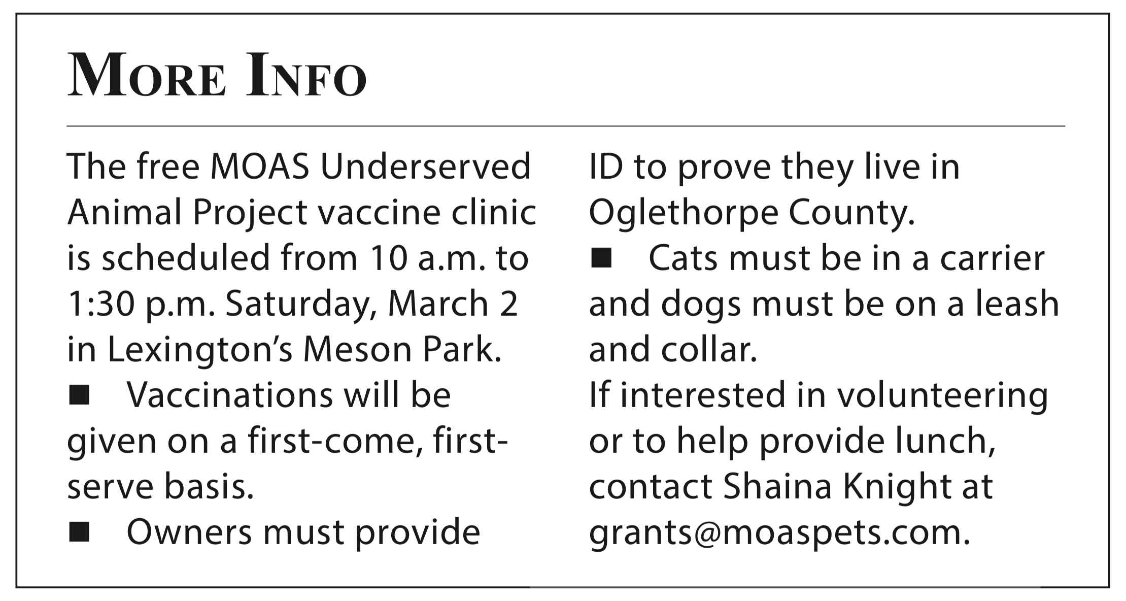 More information regarding the MOAS vaccine clinic.