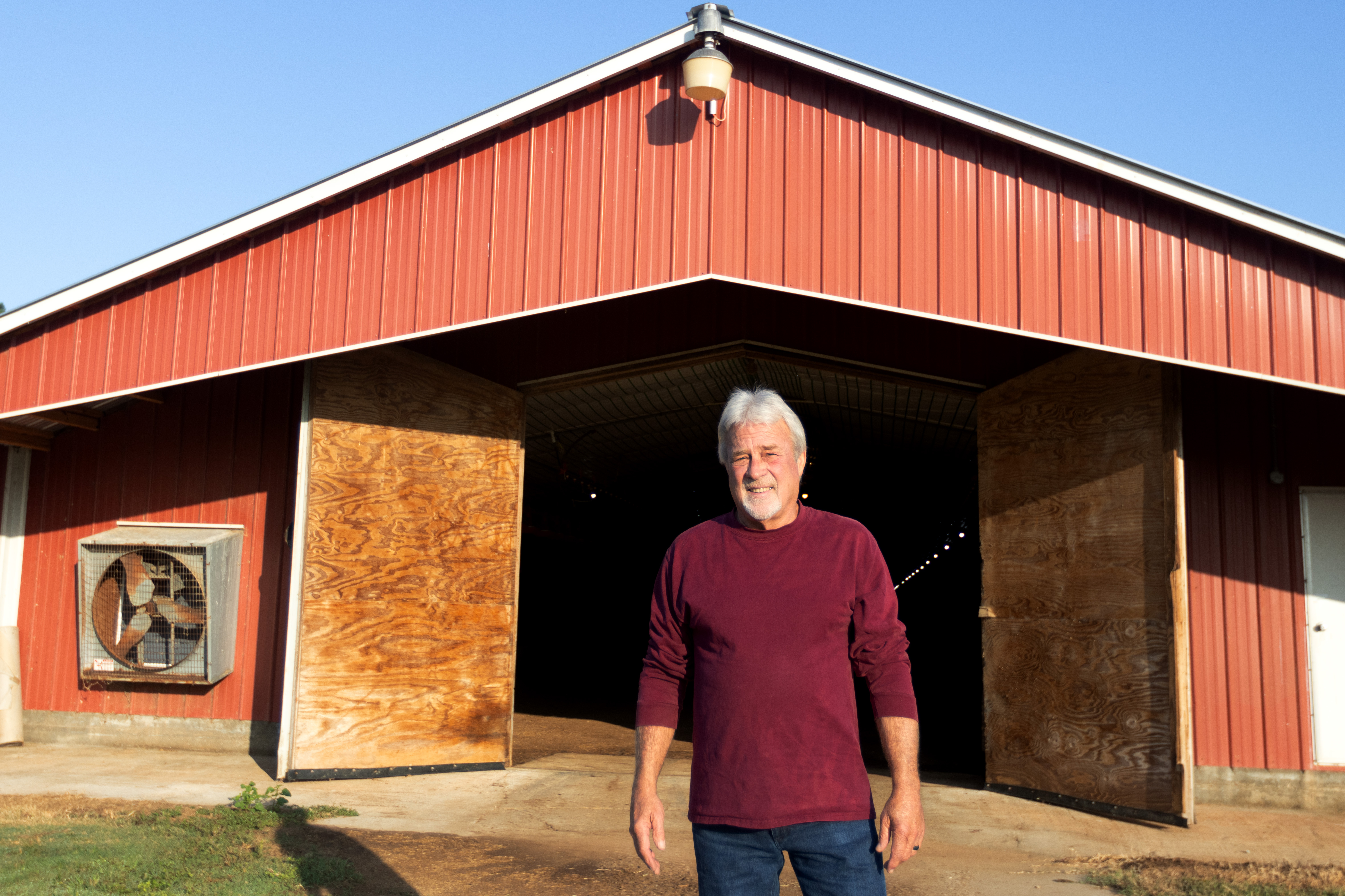 Howard Sanders, a poultry farmer at Salem Oaks Farm Inc., poses for a portrait on the farm in Stephens, Georgia, on Sept. 29, 2023. (Photo/Allyson Reynolds)