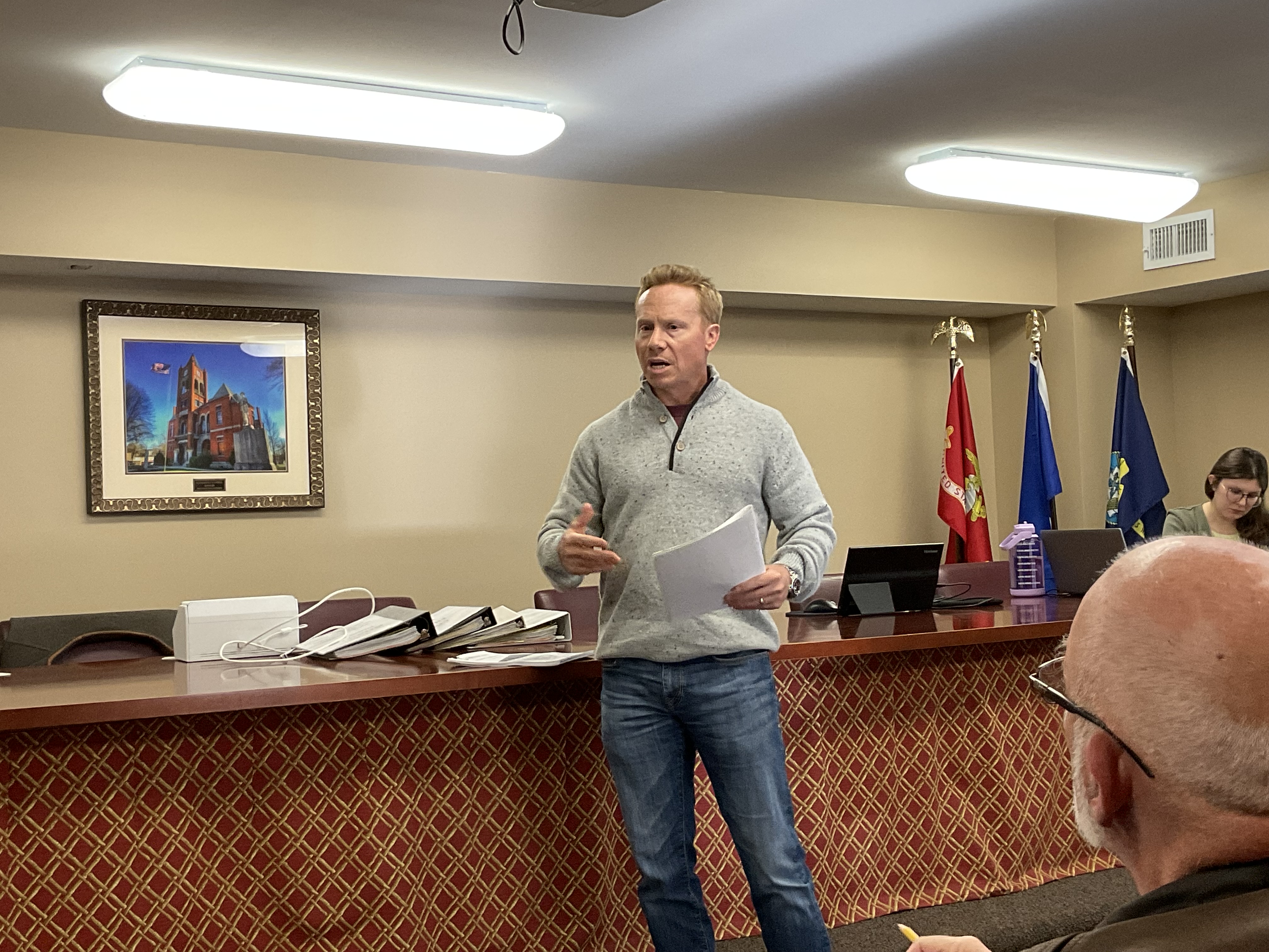 Andy Barrs proposes a mixed-use development project in Arnoldsville at the Oglethorpe County Economic Development Authority meeting last month. The Arnoldsville City Council voted to turn down the project. (Photo/Margaux Binder)