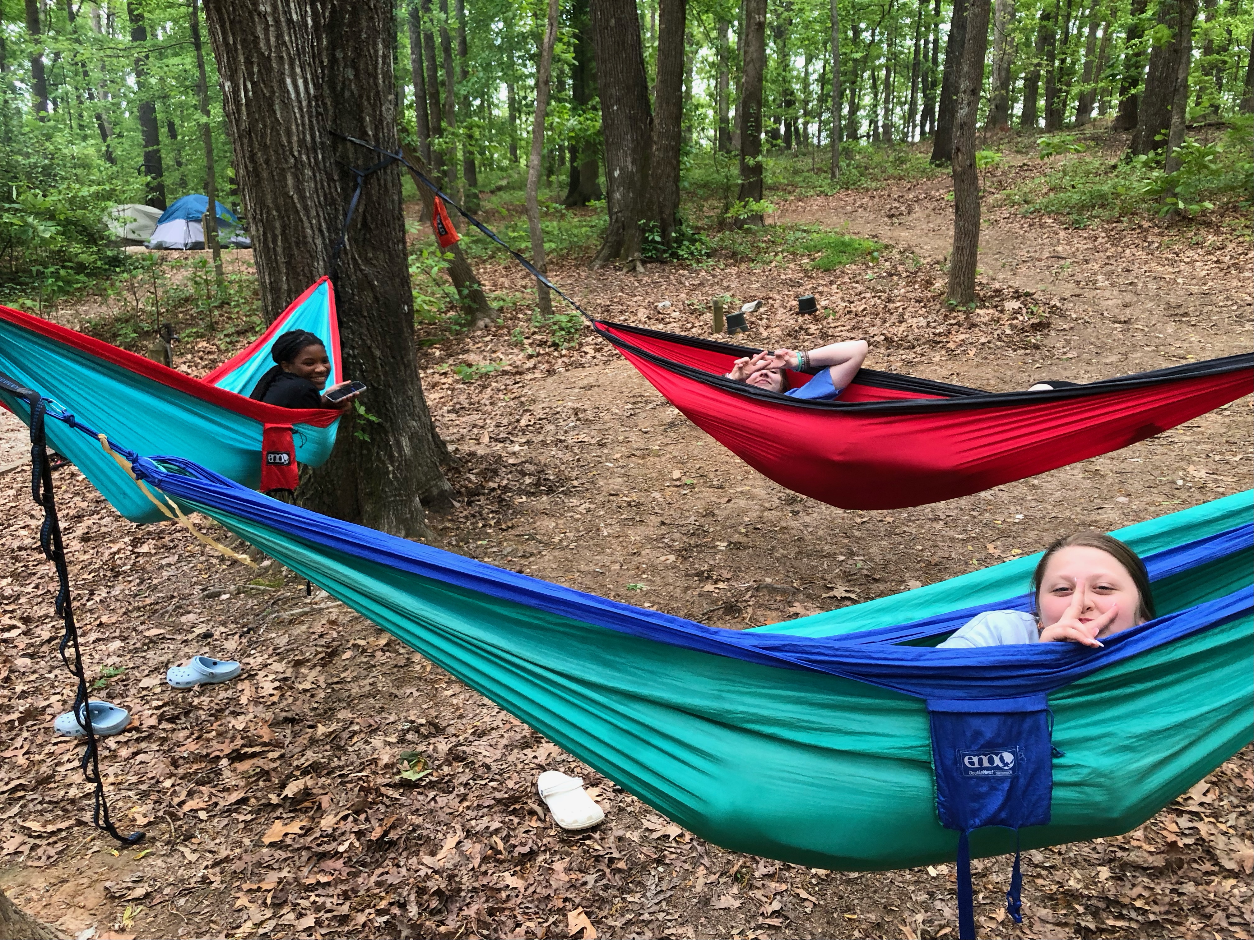 Ms. Atao's students enjoyed many activities such as laying in the hammocks on their trip to Sweetwater Creek State Park during the weekend of April 19. (Photo/Amy Atao)