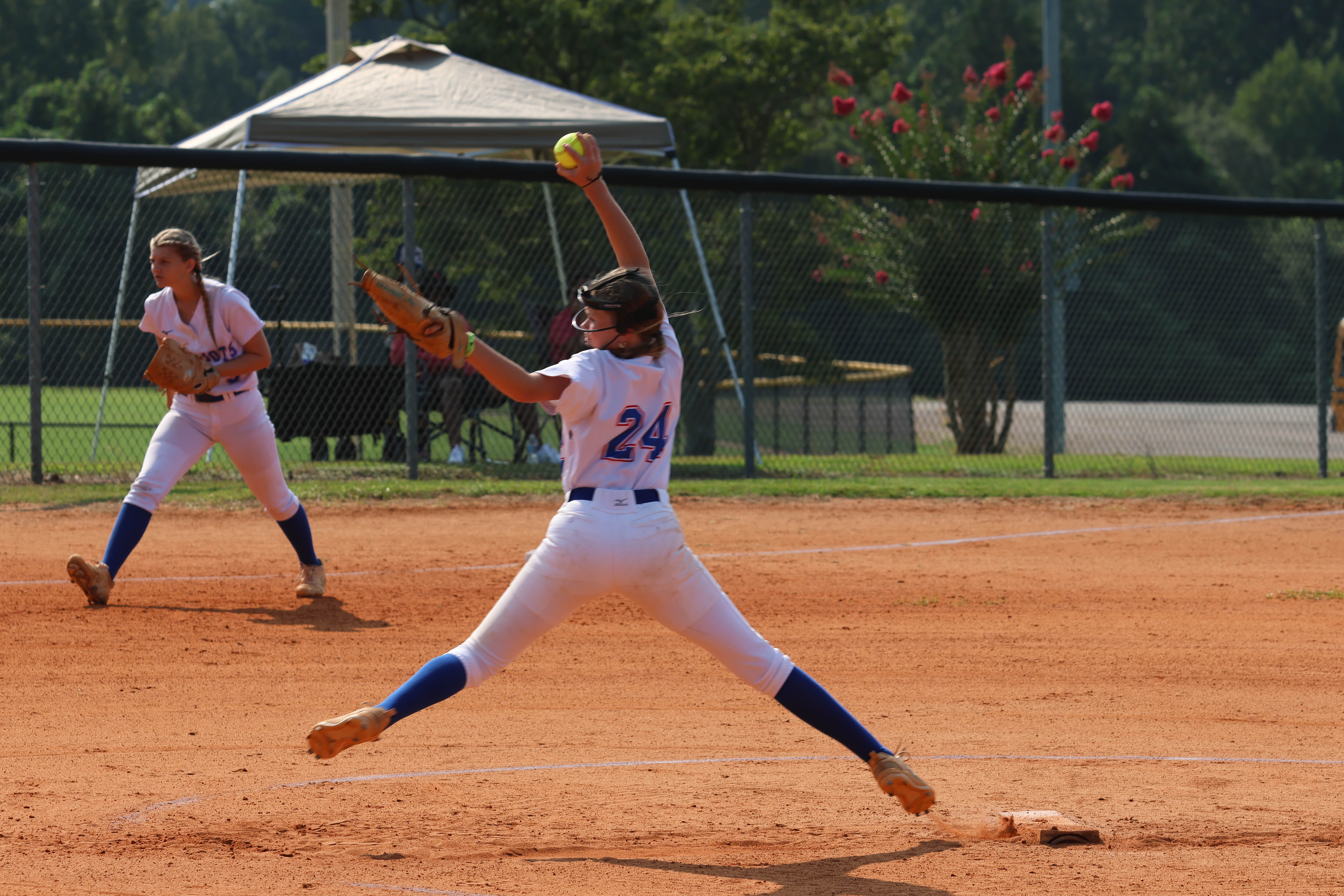 Oglethorpe County’s Reese Campbell pitches during a game last year, when what was a young softball team finished 2-20-1. She’s considered the Patriots’ ace this season. (Landen Todd/The Oglethorpe Echo)