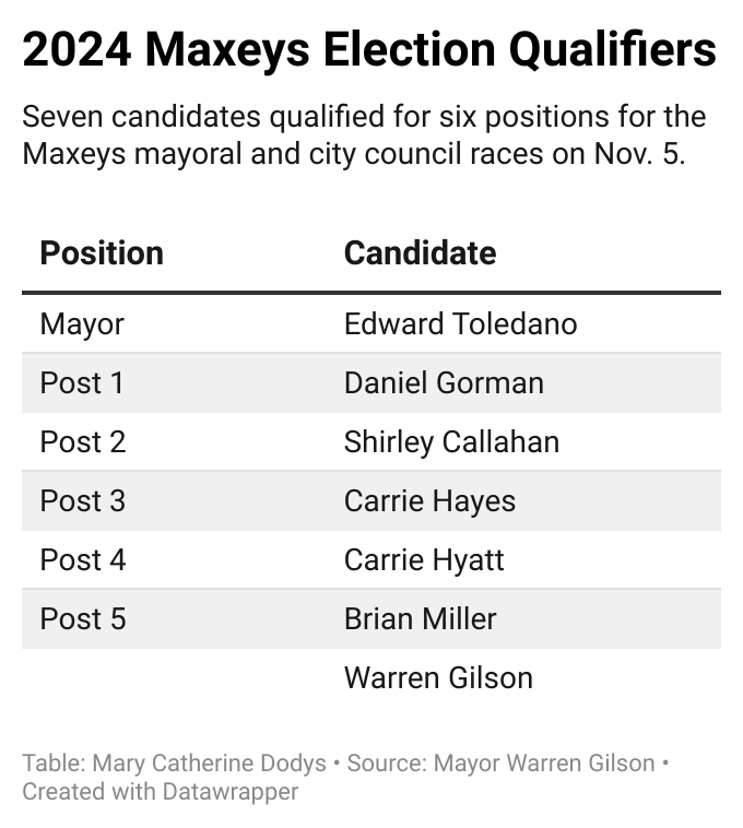 Seven candidates qualified for the Nov. 5 Maxeys general election, with six positions that include the mayor and city council seats. (Mary Catherine Dodys)