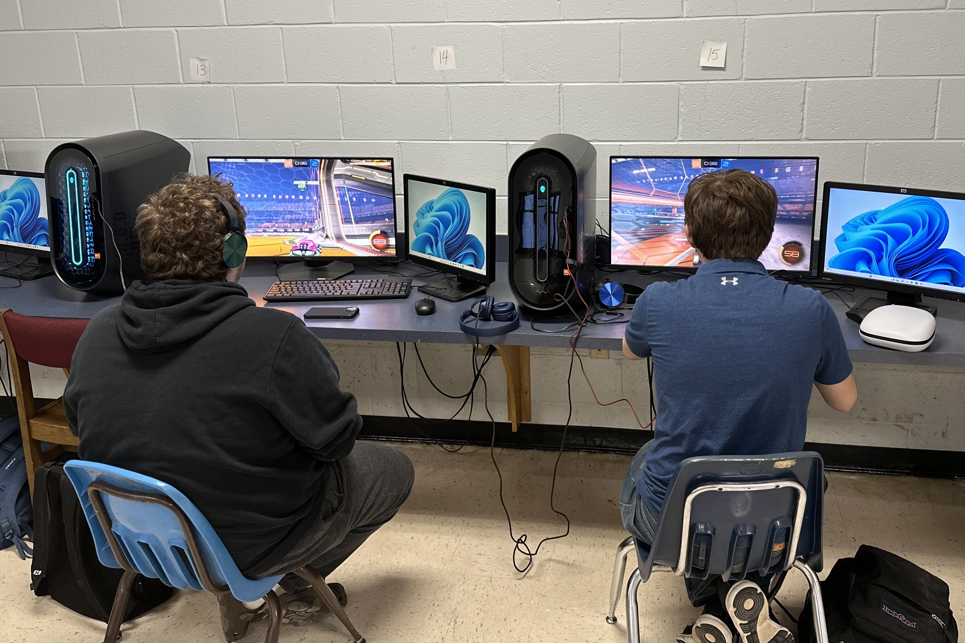 Members of last year’s esports club practice their skills in the computer science lab. The computers, dual monitors, keyboards and computer mice were paid for by grant funding and also allow for a game design class. (Submitted Photo/The Oglethorpe Echo)