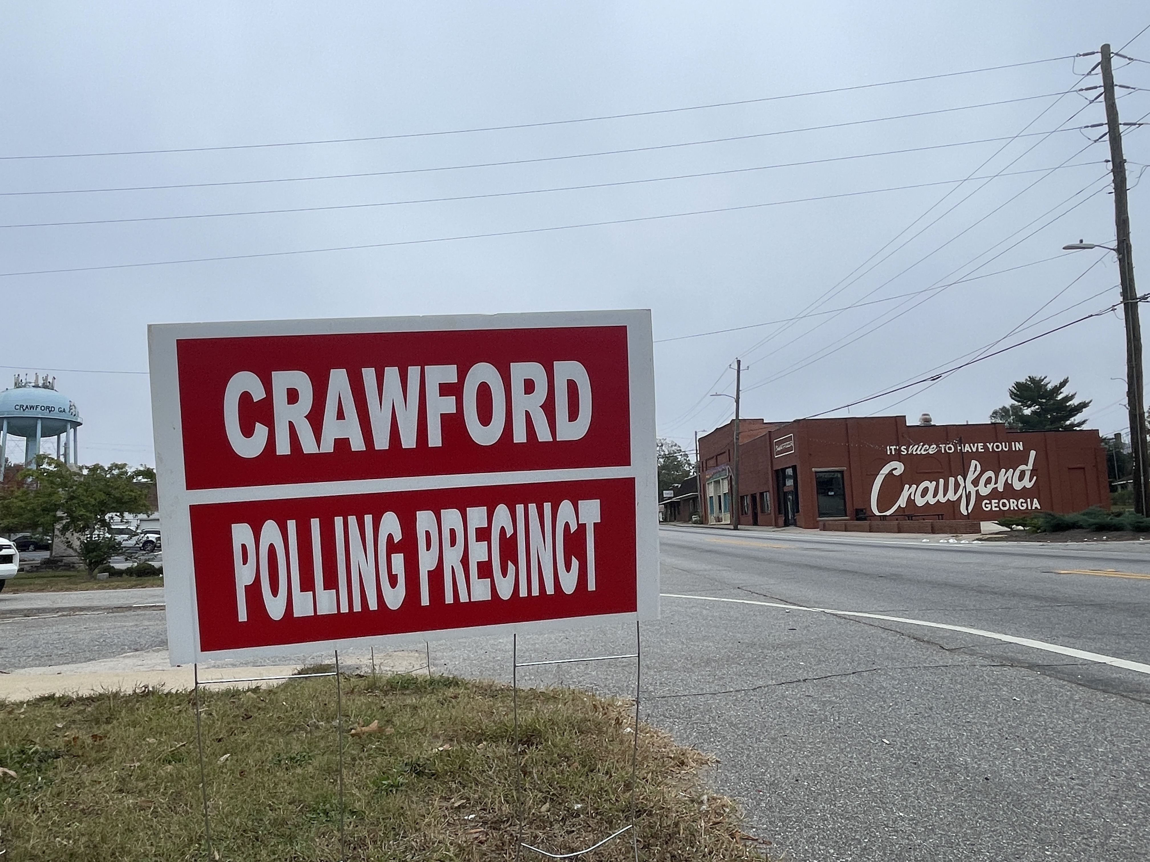 A sign identifies the Crawford Depot as a polling location on Tuesday morning. There were 170 votes cast there by 10 a.m. 