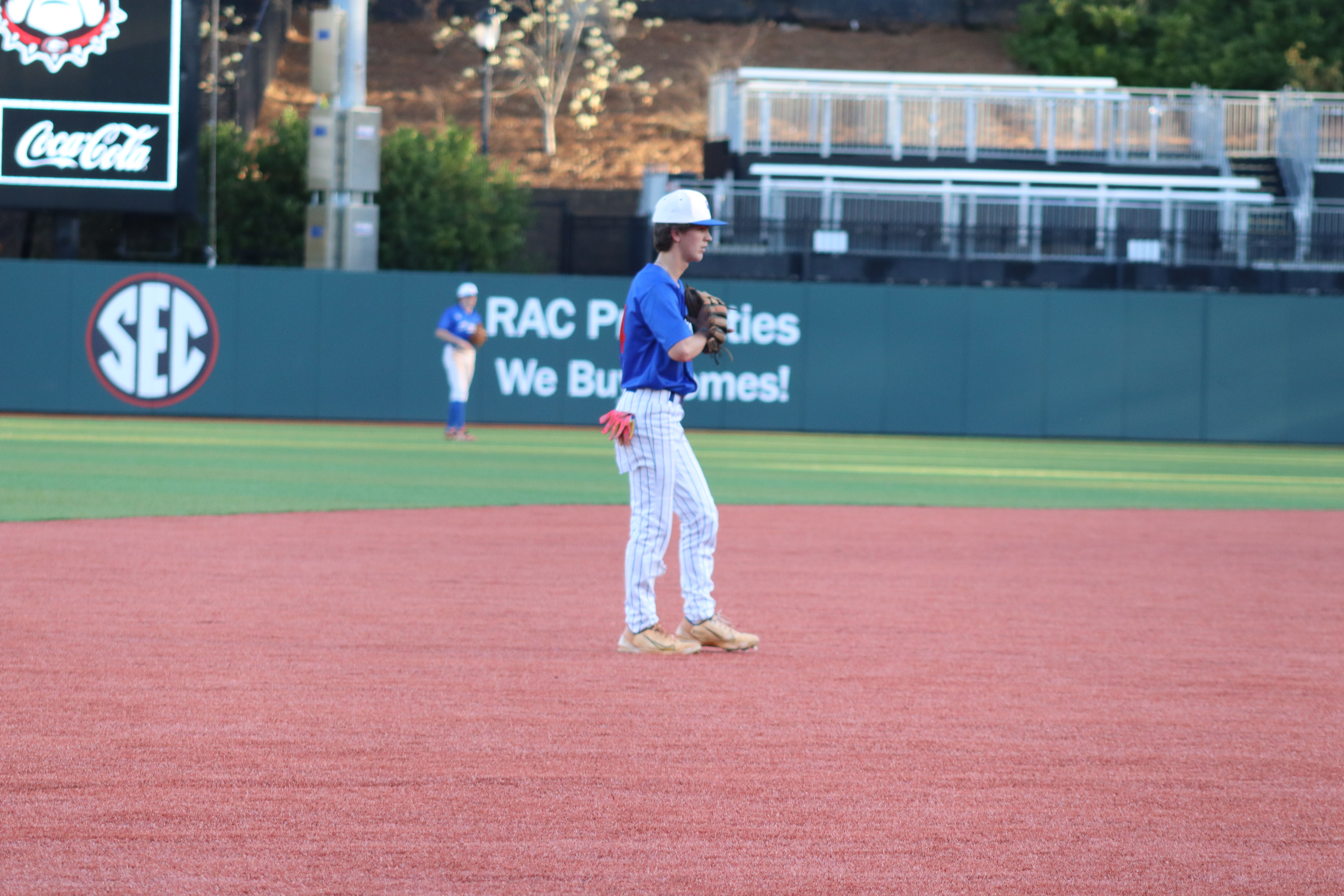 Ryder Goodson ready to field a ball at UGA's Foley Field where the Patriots played Athens Academy. (Photo/ Kayda Hammock
