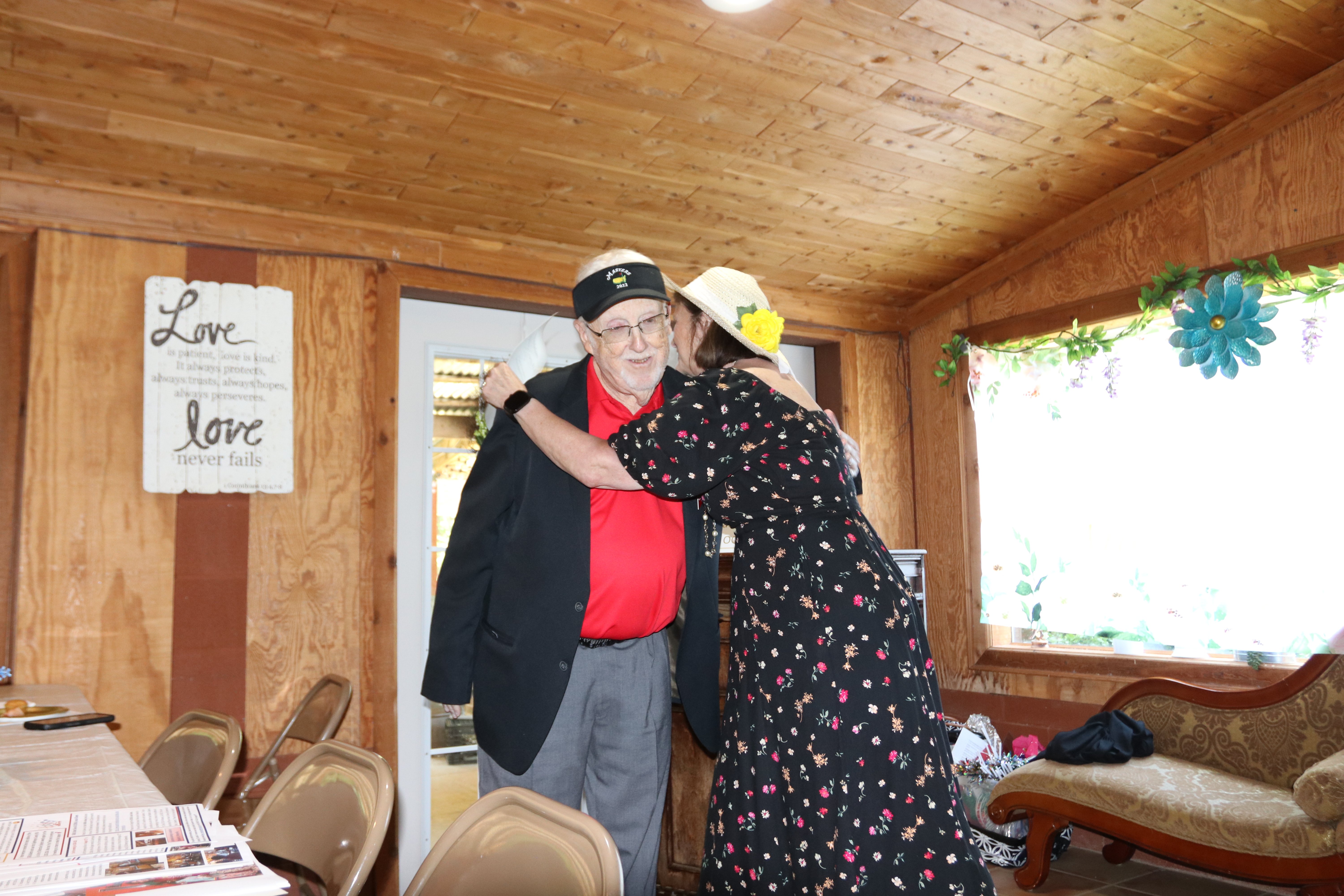 OCREA President Leslie Jones hugs Bill Sloan, who is with the Georgia Retired Educators Association, at OCREA’s 50th anniversary celebration at Countryside Catering. OCREA held its first meeting in 1975. Paige Clarke/The Oglethorpe Echo