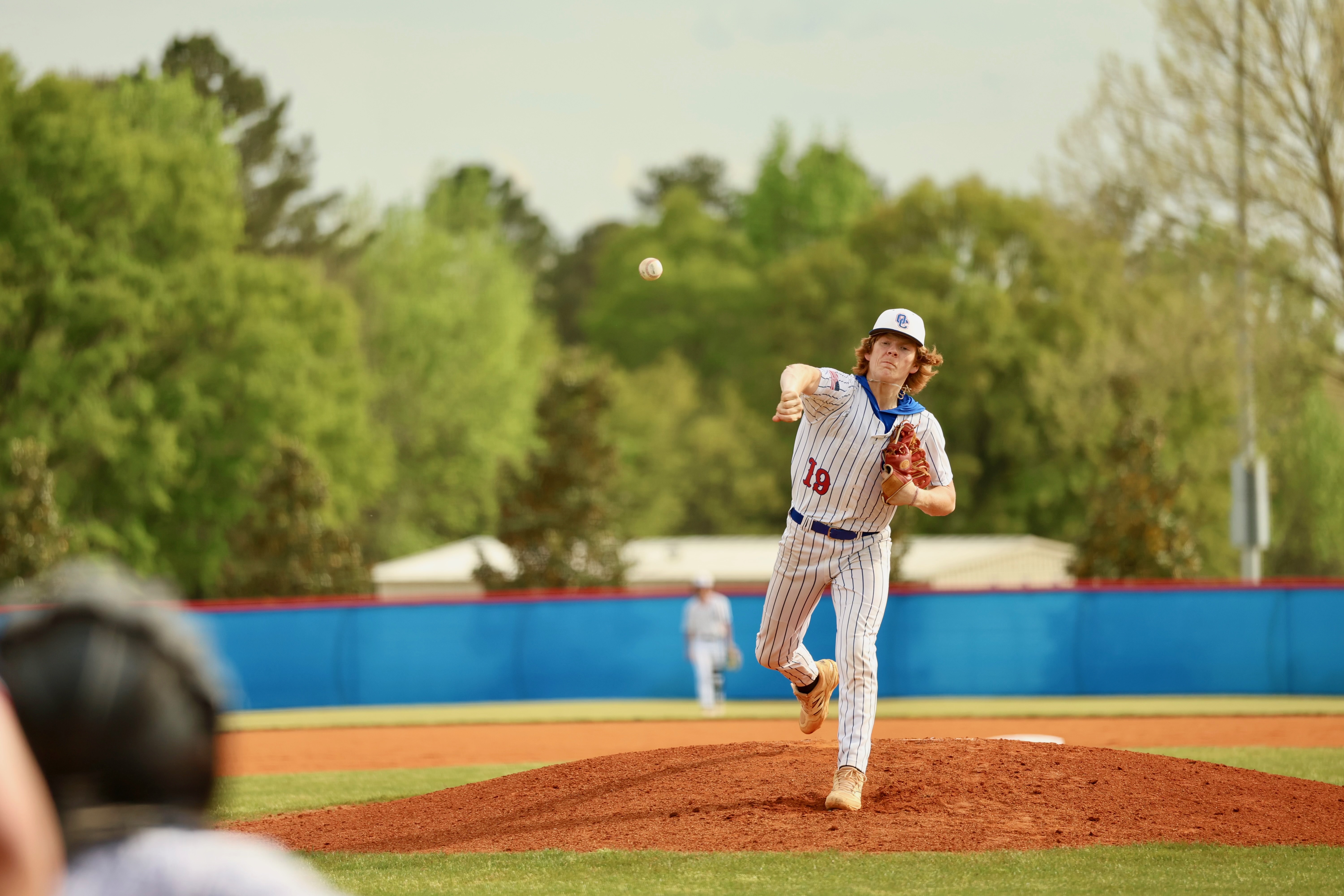 Oglethorpe County pitcher JW Derry fires home in the Patriots' 8-5 loss to Bank County in the first game of a doubleheader last Friday. OCHS will play at Providence Christian on Friday. (Photo/Ty Johnston)