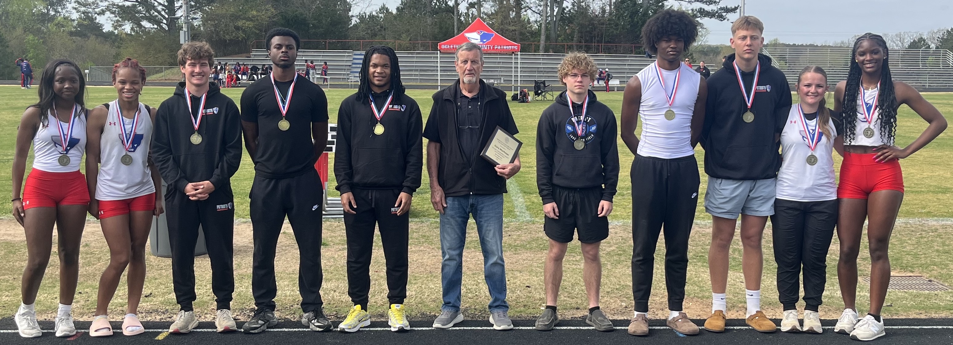 Seniors on the OCHS track teams were honored at the Gary Mathews Invitational on Saturday. Both teams won the meet at Patriot Stadium. (Submitted Photo)