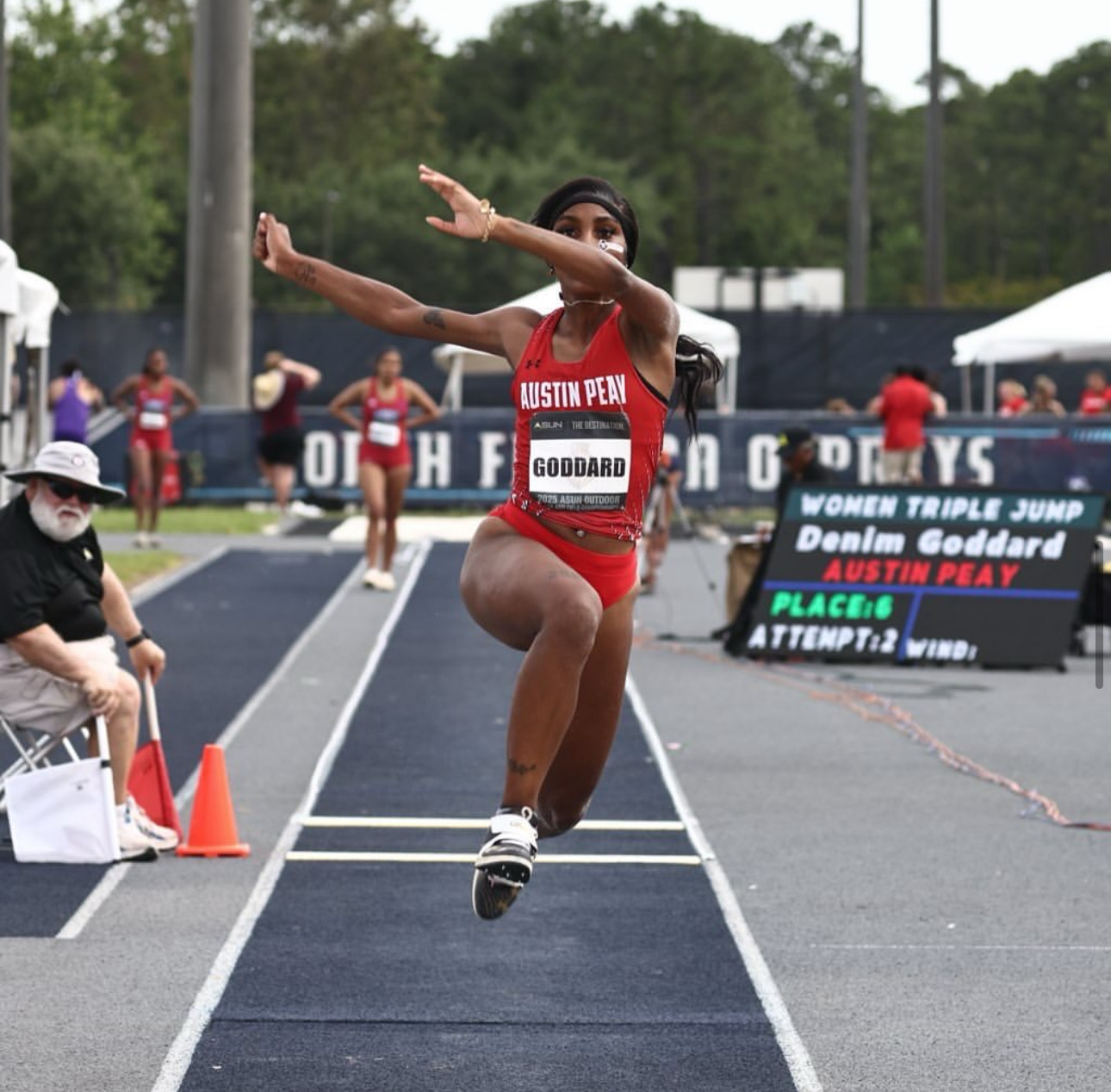 Denim Goddard, a two-time state champ in the long and triple jumps, competes in both events for Austin Peay. As a freshman this year, her distances improved from the end of the indoor season to the end of the outdoor season. (Submitted Photo)