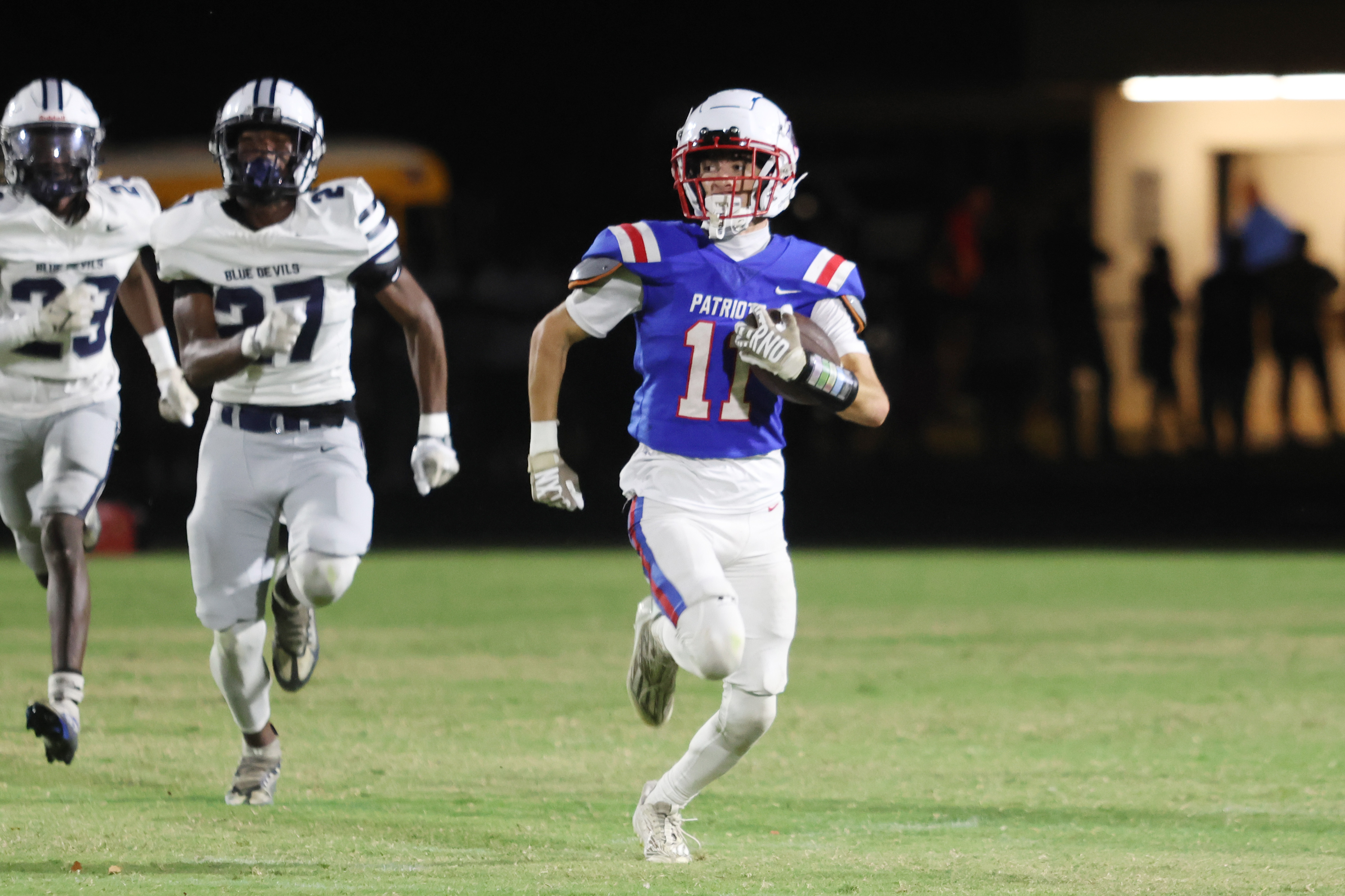 Oglethorpe County’s Caden Hartrum runs for a touchdown in a game against Elbert County last fall. Hartrum will start at quarterback for the Patriots this season. (Photo/Avni Trivedi)