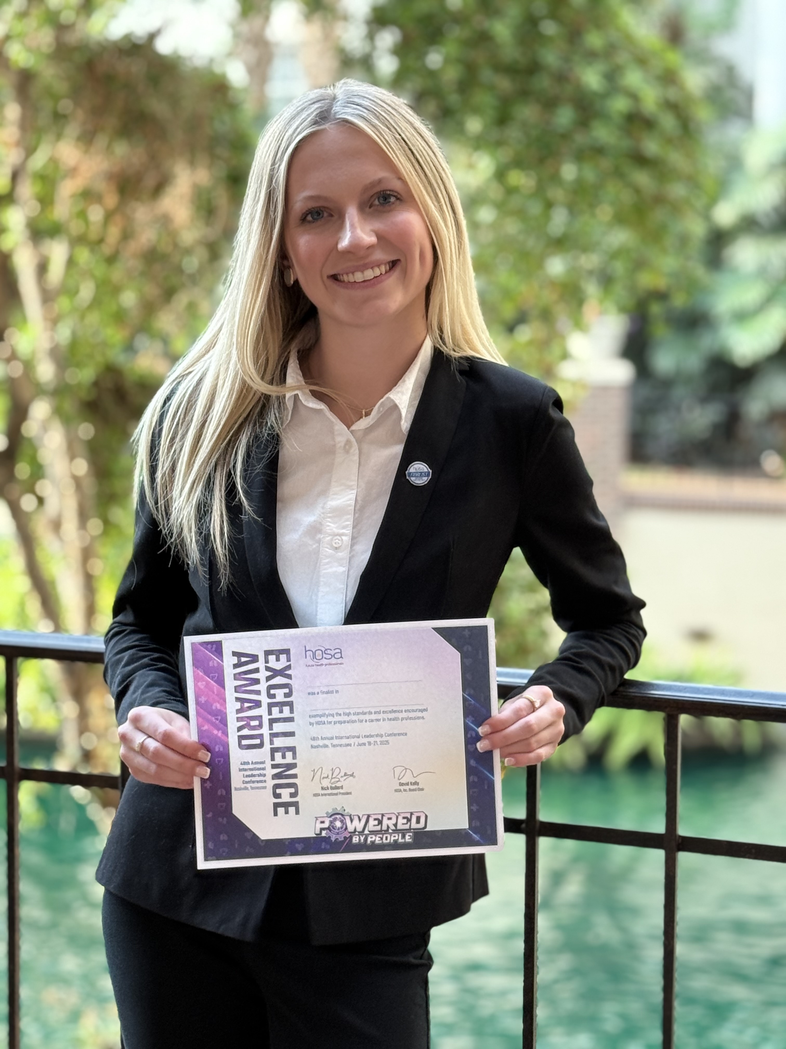 Peyton Lewis holds a certificate of excellence signifying her recognition as a respiratory therapy finalist from the HOSA International Leadership Conference last month, where she placed 10th in her category. “That’s just a big accomplishment because I wasn't expecting it at all,” she said. (Submitted Photo)
