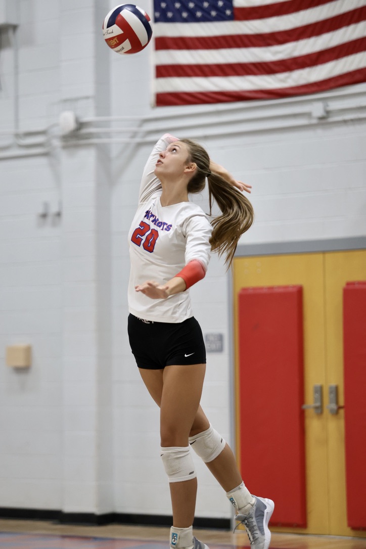 Leanna Newton serves during Oglethorpe County’s victory over Clarke Central in 2024. Newton, a sophomore, is one of the Patriots’ returning starters. (Photo/Ty Johnston)
