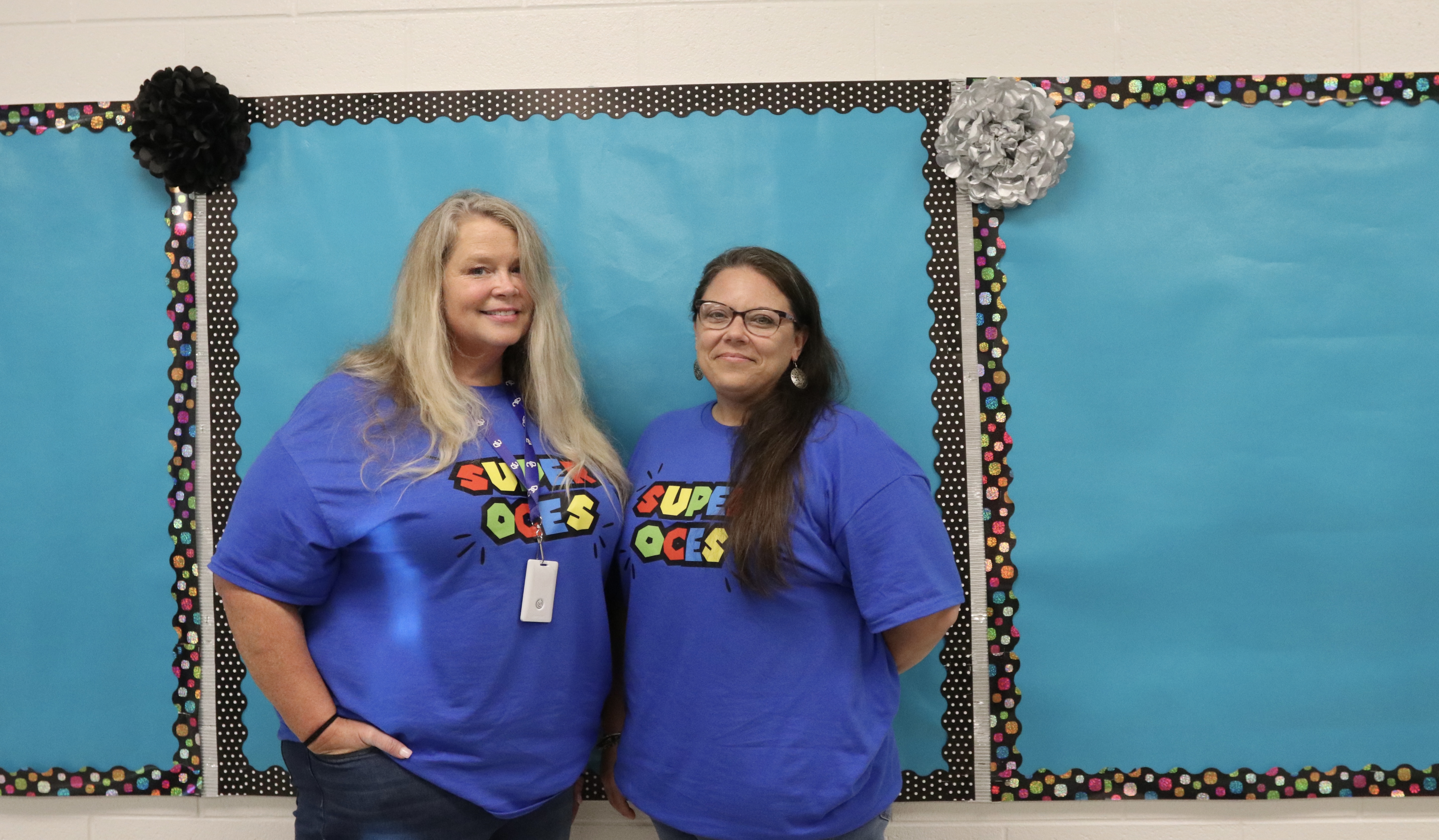 Robin Guest (left), ASPIRE on-site coordinator for third-, fourth- and fifth-graders, and Tabatha Ashworth, ASPIRE on-site coordinator for kindergarten, first- and second-grade students, stand in Guest’s classroom on the first day of school. ASPIRE offers academic and enrichment opportunities for students during the school year. (Photo/Anna Izquierdo)