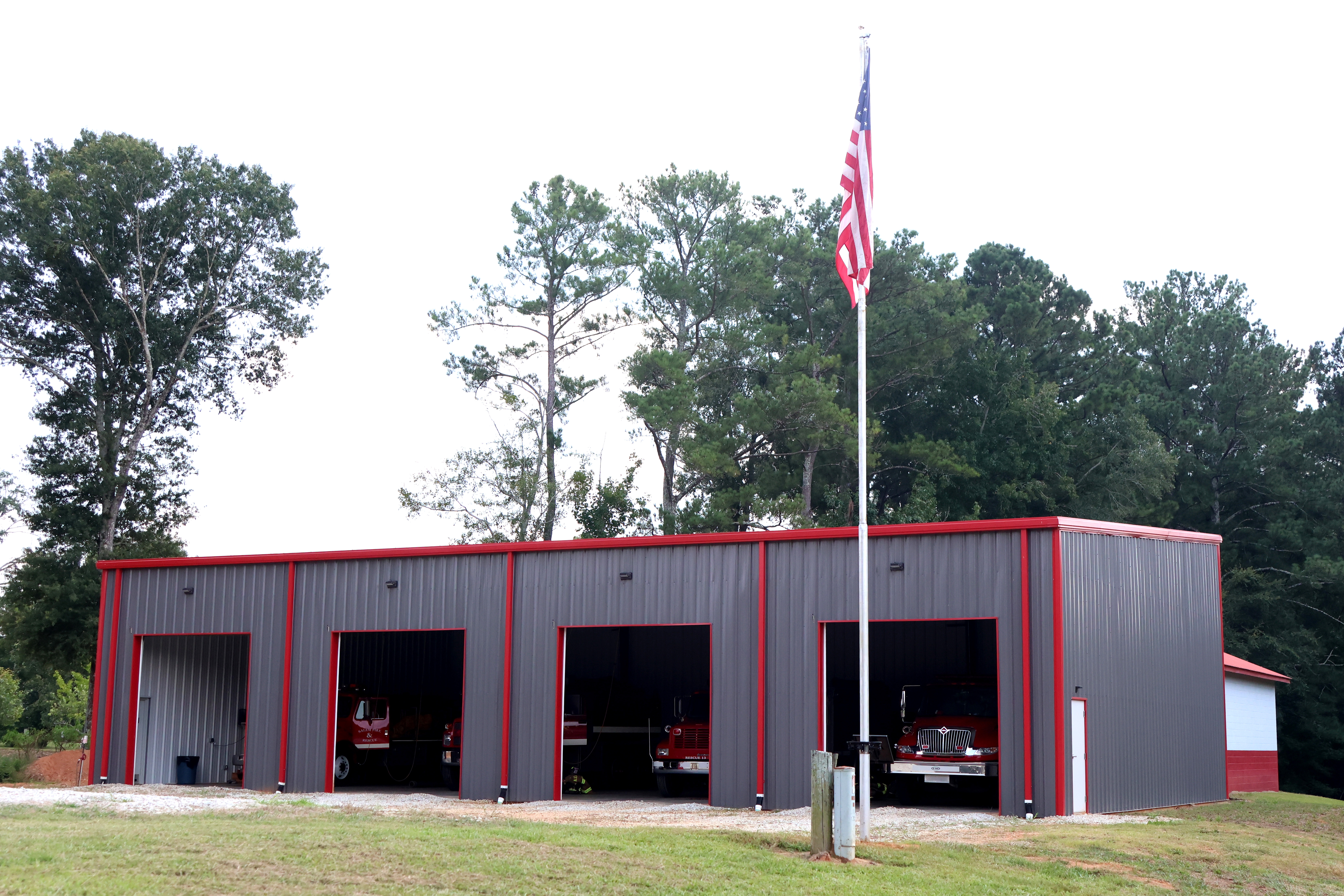 The garage doors sit open at Salem Fire and Rescue's main station in Lexington, Georgia, on Friday, Sept. 5, 2025. An expansion to the station was completed in October 2024. (Katherine Davis/The Oglethorpe Echo)