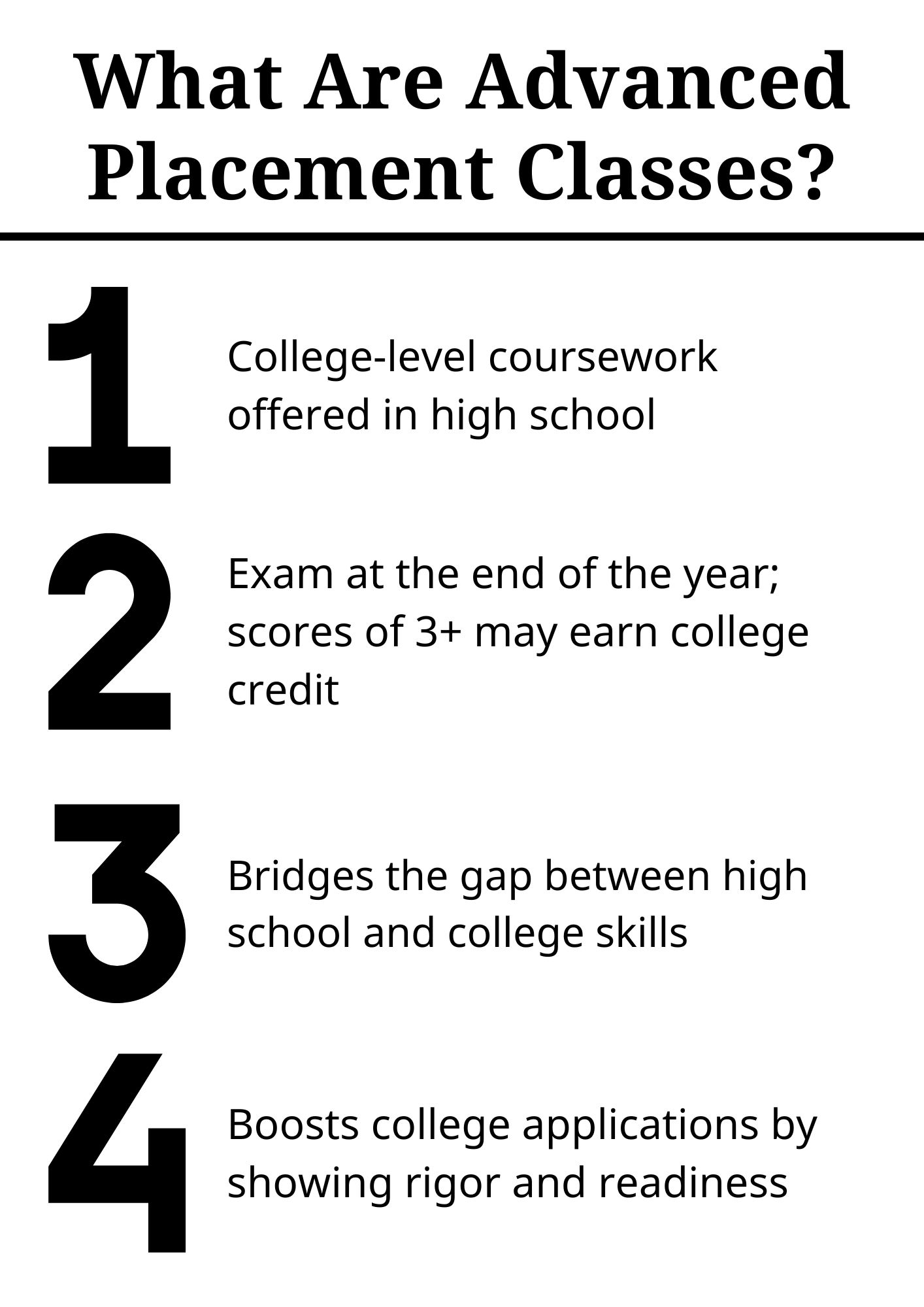 Advanced Placement courses give high school students the chance to take college-level classes, earn potential credit through exams and strengthen college applications.
