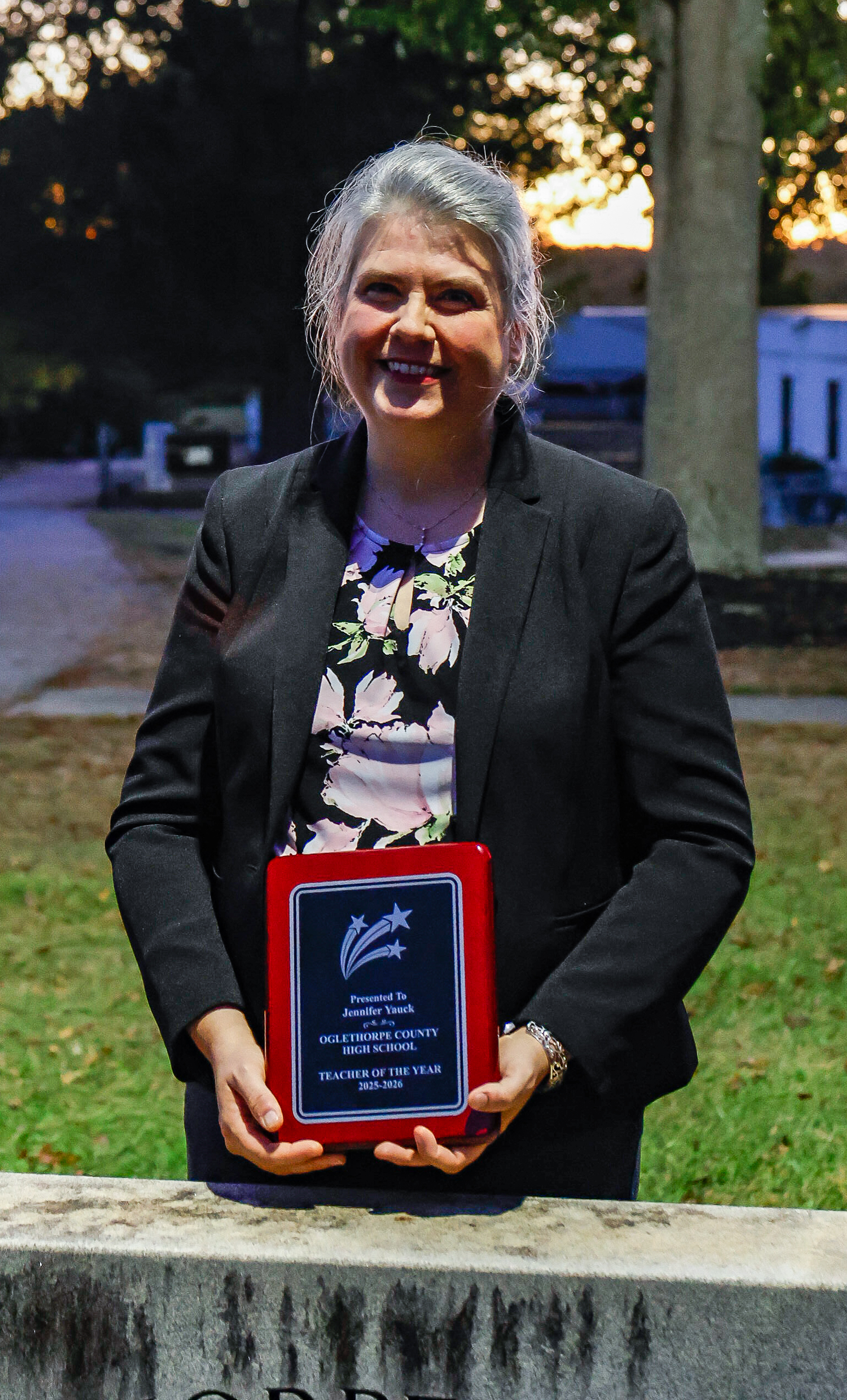 Oglethorpe County High School teacher of the year Jennifer Yauck poses outside the board of education building on Tuesday, Oct. 14, 2025. (Photo / Drew Bearden)