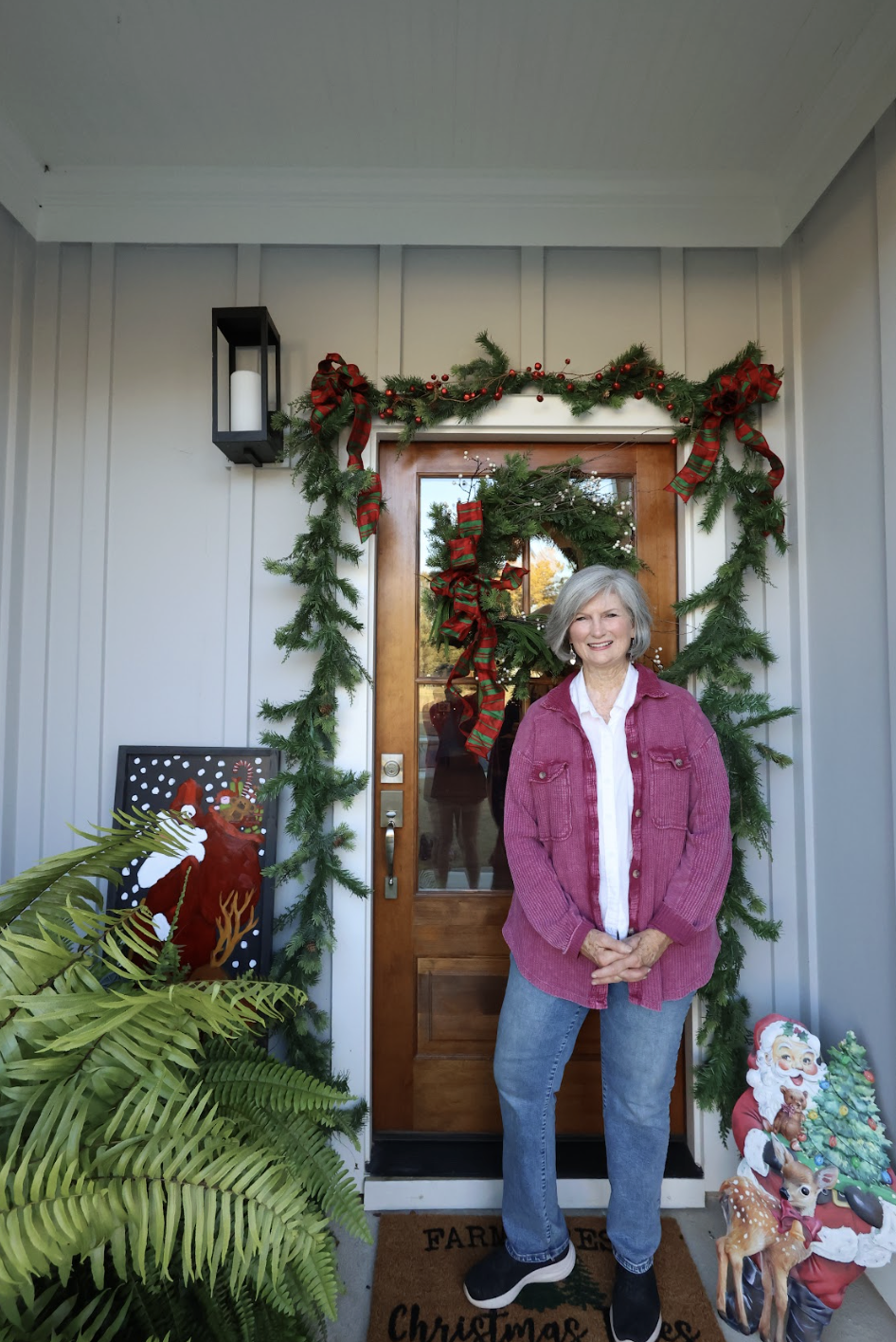 Mary Ann Cox, who lives in Crawford, incorporates her artwork into her seasonal style. This year, she compiled winter and holiday paintings and printed a small booklet to send to loved ones. (Photo/Maia Capuano)