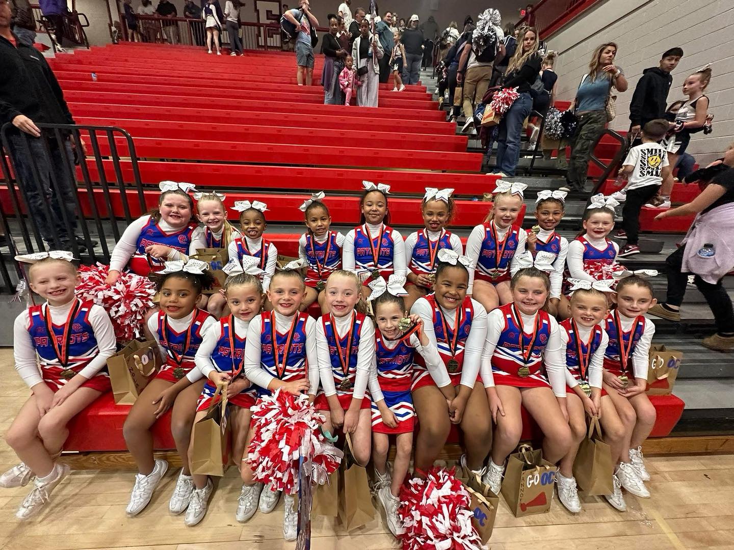 The 8u cheer squad brought home multiple first-place victories in their competitions. (Submitted Photo)