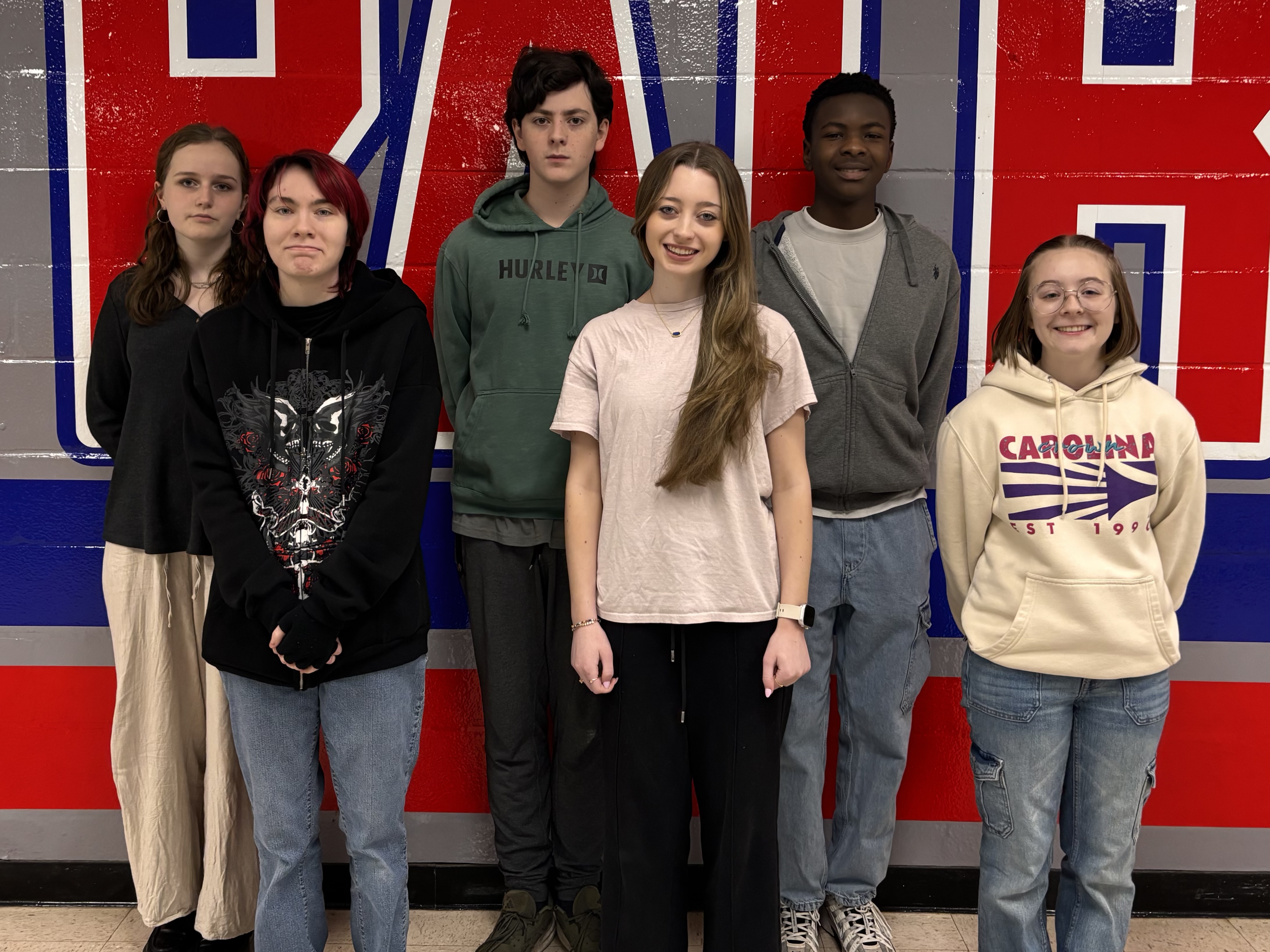 The Governor's Honors Program nominees from Oglethorpe County High School include Maeve Haydock (from left), Riley Henderson, Eli Austin, Lilah Hall, Victor Ross and Kassie Mathews. Jeffrey Molina, Landon Howard and Bayleigh McElhannon are not pictured. (CHARLOTTE COCHRAN/THE OGLETHORPE ECHO)