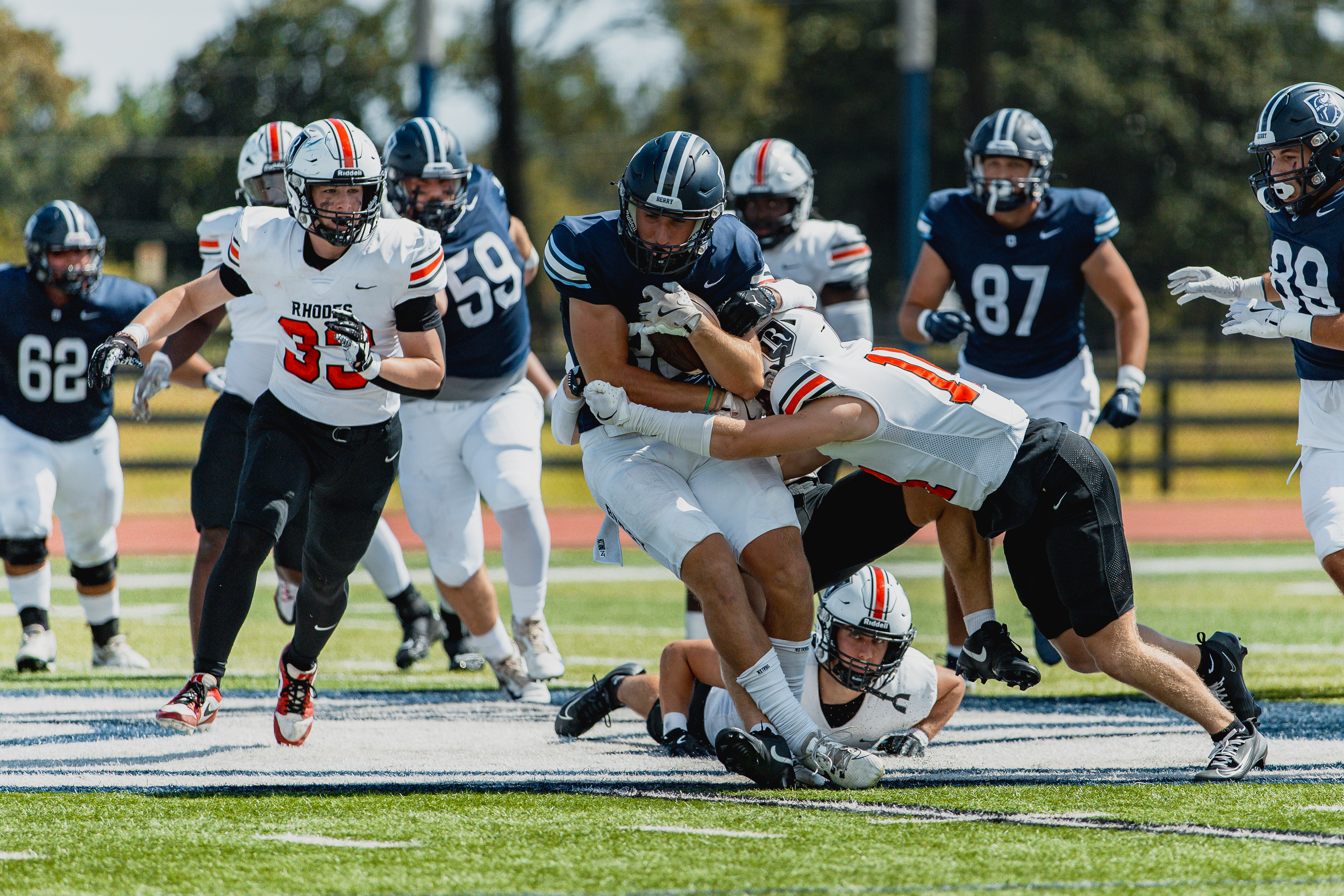 Berry’s Jake Turner runs for part of his career-high 120 yards against Rhodes College on Oct. 4. He finished his second season with 237 yards rushing and one touchdown. (Submitted Photo)