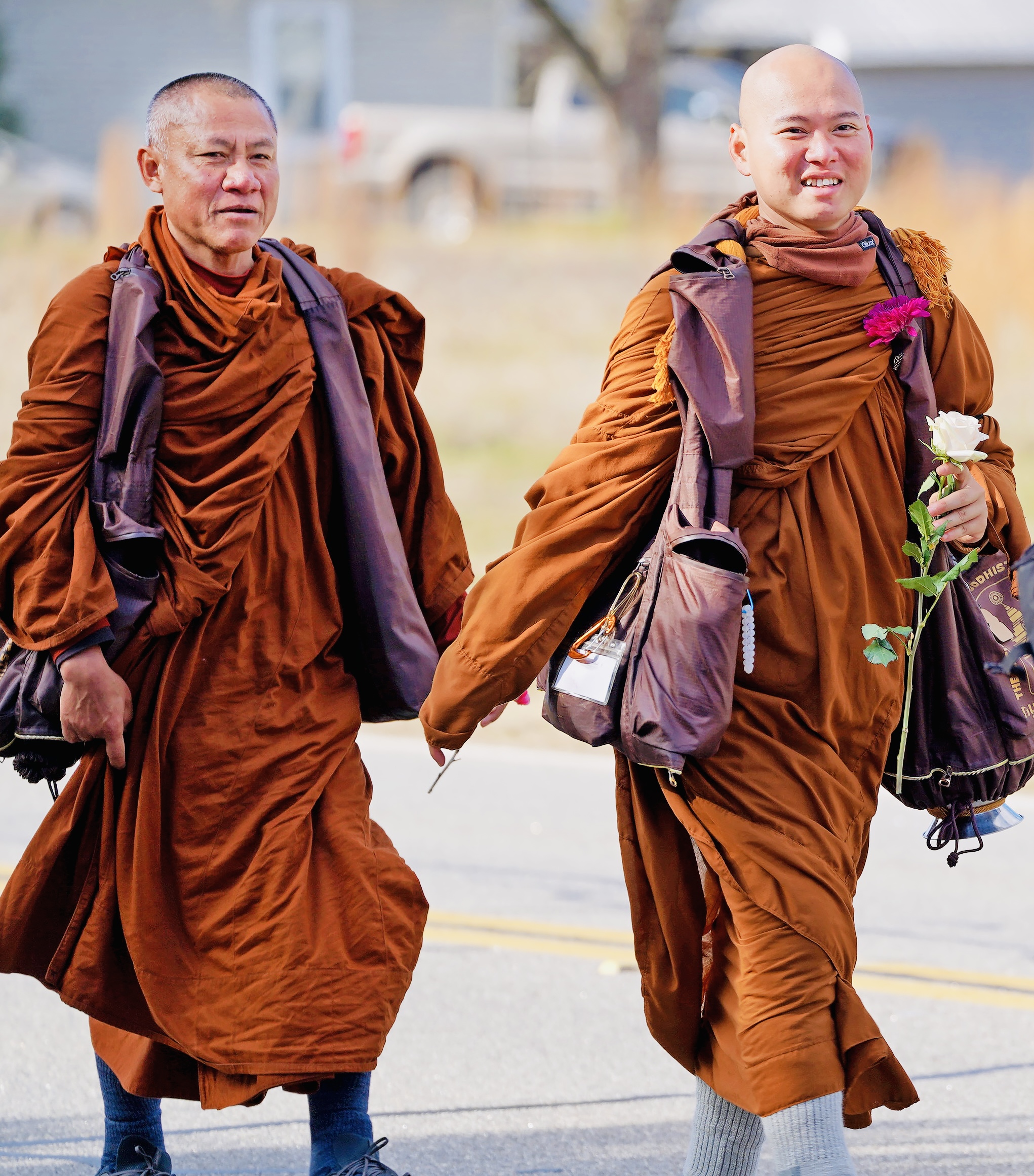 The monks walk through Oglethorpe County on Sunday afternoon. (Photo/Steven Colquitt)