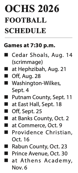 Oglethorpe County High School 2026 football schedule.