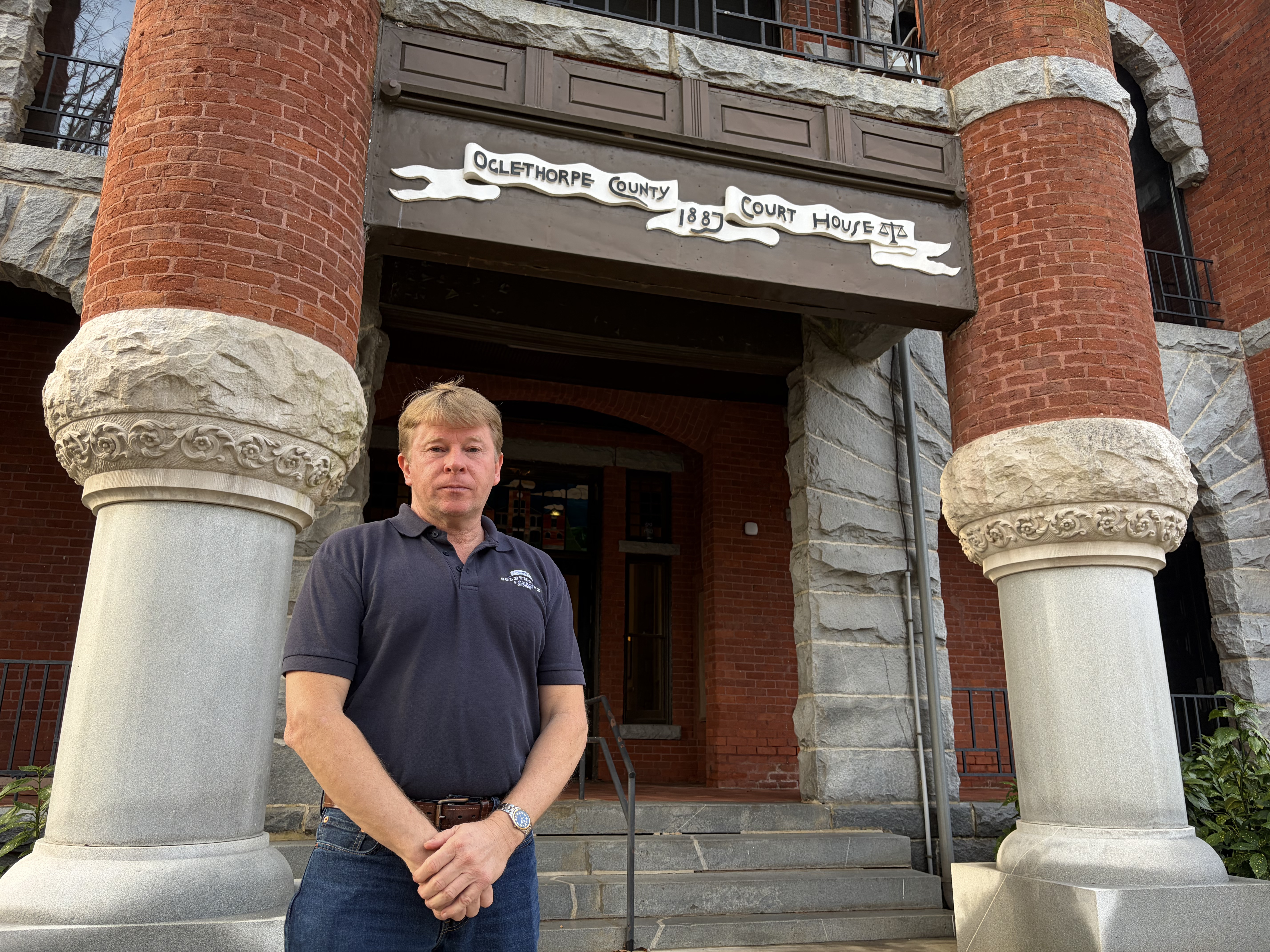 Jay Paul, chairman of the Board of Commissioners, stands in front of the Oglethorpe County Courthouse earlier this month. Paul said the board intends to hold its public meetings at the courthouse for the foreseeable future. (Nick Hasnain/The Oglethorpe Echo)