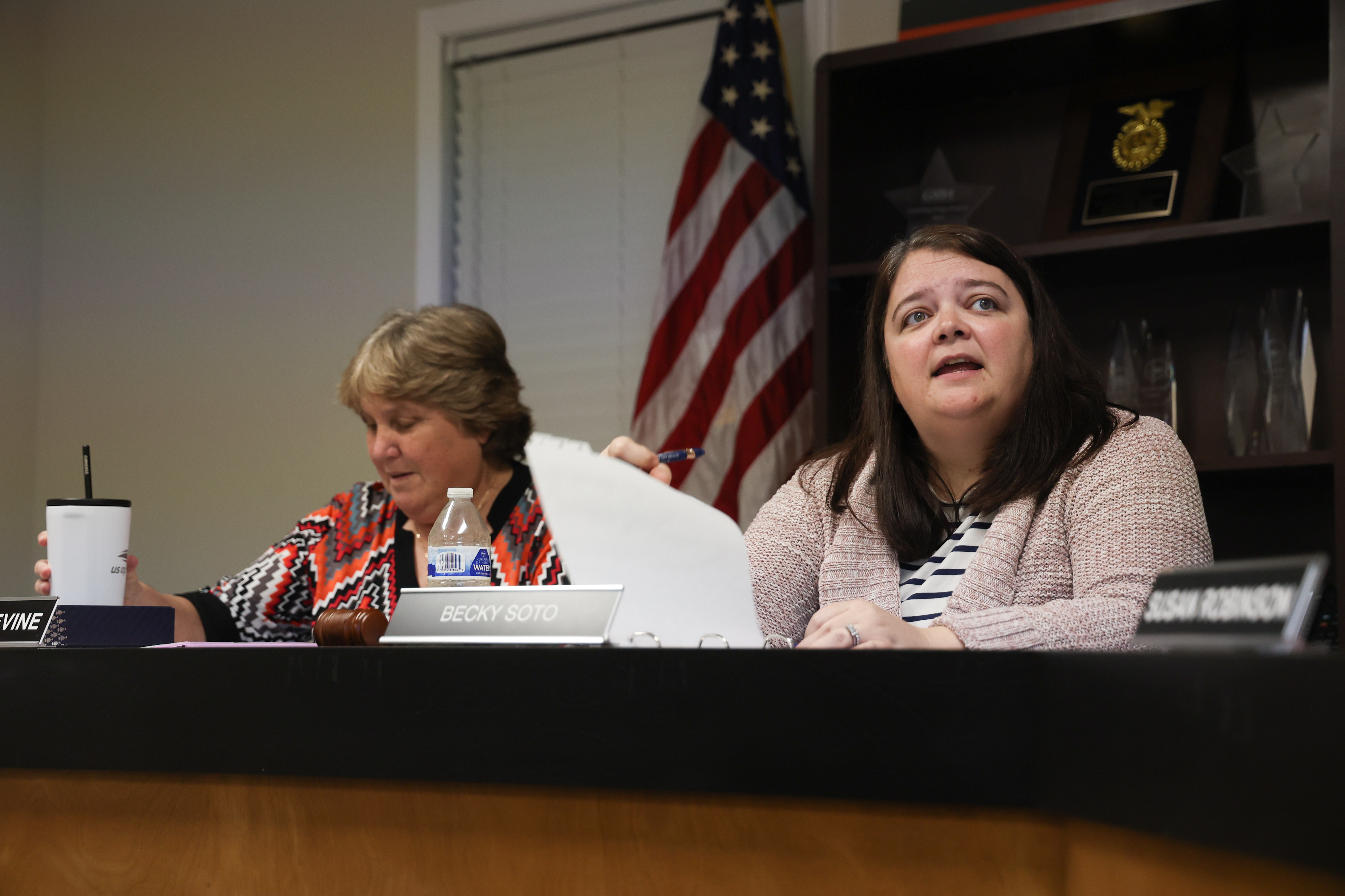 Oglethorpe County BOE Chair Becky Soto, shown during a meeting in 2023, said Georgia Senate Bill 33 would cap revenue for the school district. Gov. Brian Kemp has until Tuesday to veto the bill. (Cassidy Hettesheimer/The Oglethorpe Echo)