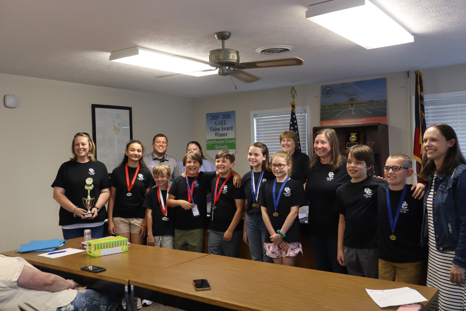 Students who finished in the top three in the Science Olympiad were recognized at the Oglethorpe County BOE meeting on Tuesday night. (Ellie English/The Oglethorpe Echo)