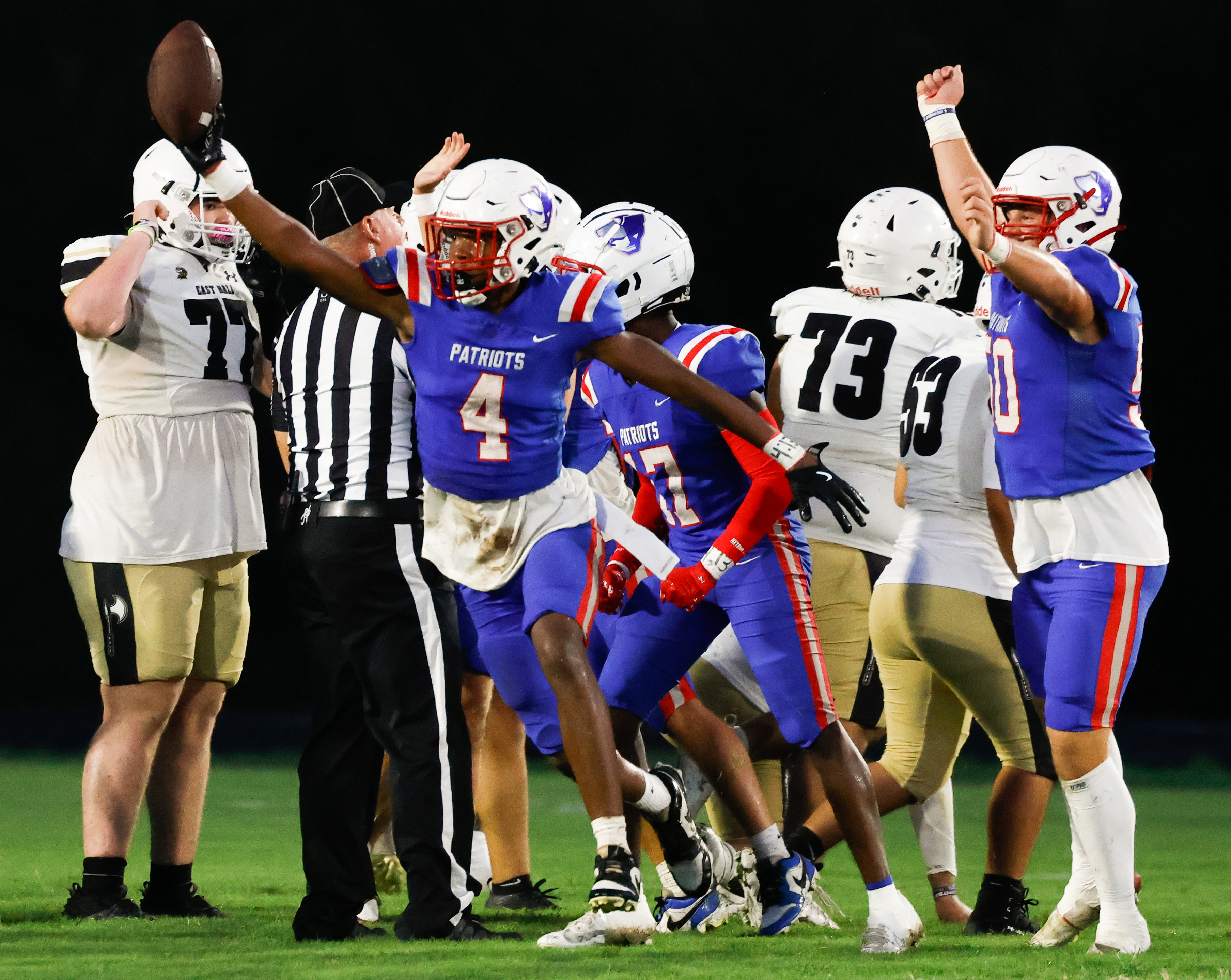 Nicah Pass (4) recovers a fumble by East Hill during Oglethorpe County’s victory over the Vikings last fall. Pass, a defensive back/receiver, is drawing the interest of colleges heading into his senior season. (Sofia Yaker/The Oglethorpe Echo)