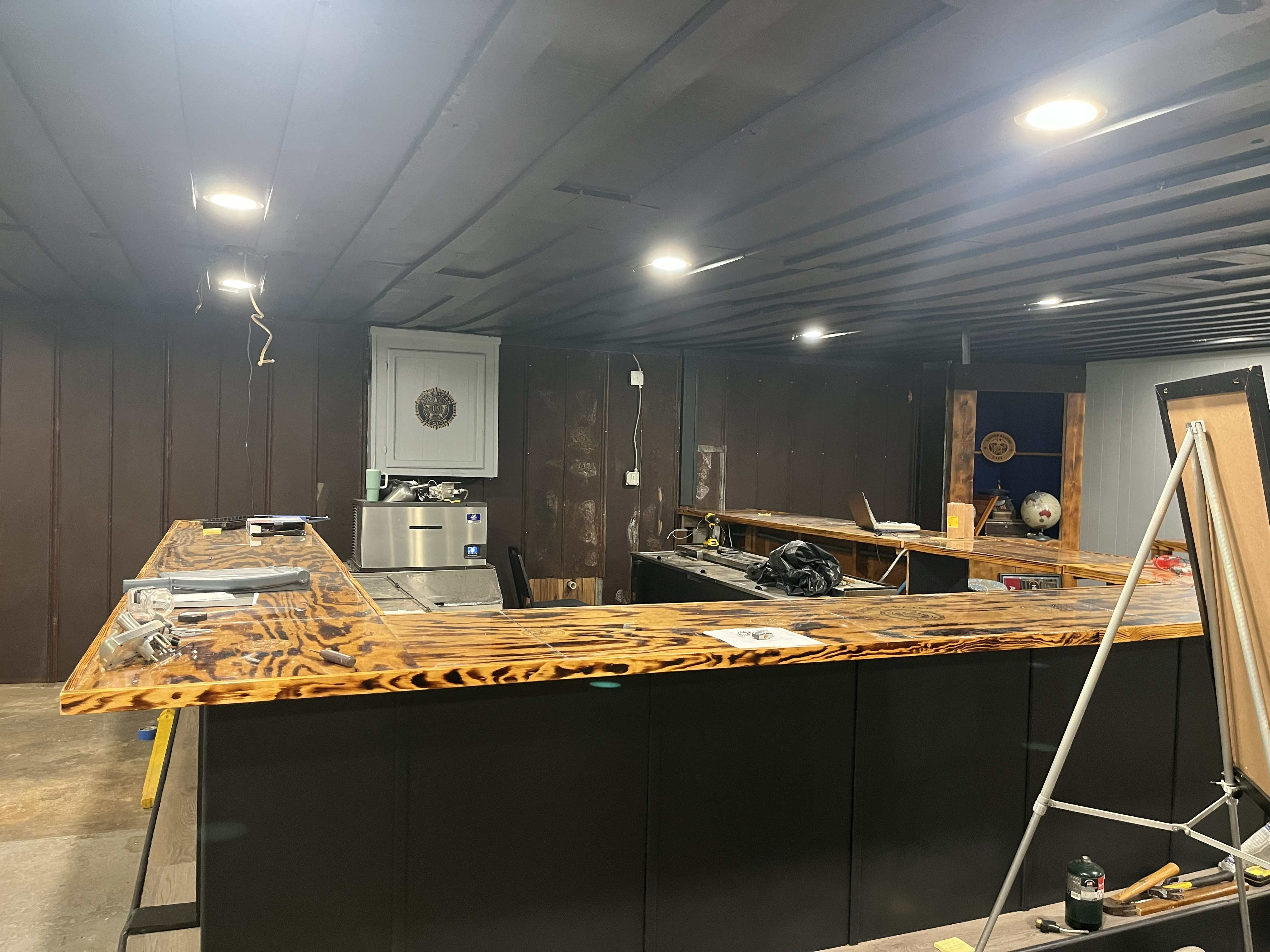 The new bar top has been installed in the James T. Rayle American Legion Post 123. The top was constructed by legion member Bart Harper, and is one of several changes made to the space. (Sarah Nanos/The Oglethorpe Echo)