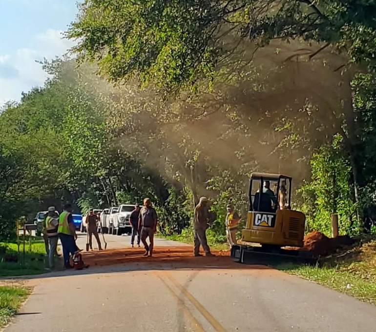 Workers look to repair the gas leak on North Woodlawn Drive in Crawford on Tuesday. The leak forced the evacuation of residents, but no injuries were reported. (Submitted Photo)