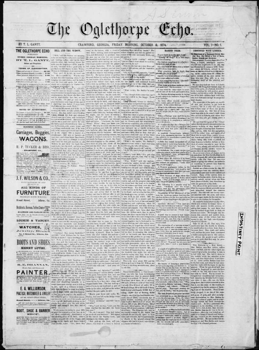 The 1874 first edition of The Oglethorpe Echo.