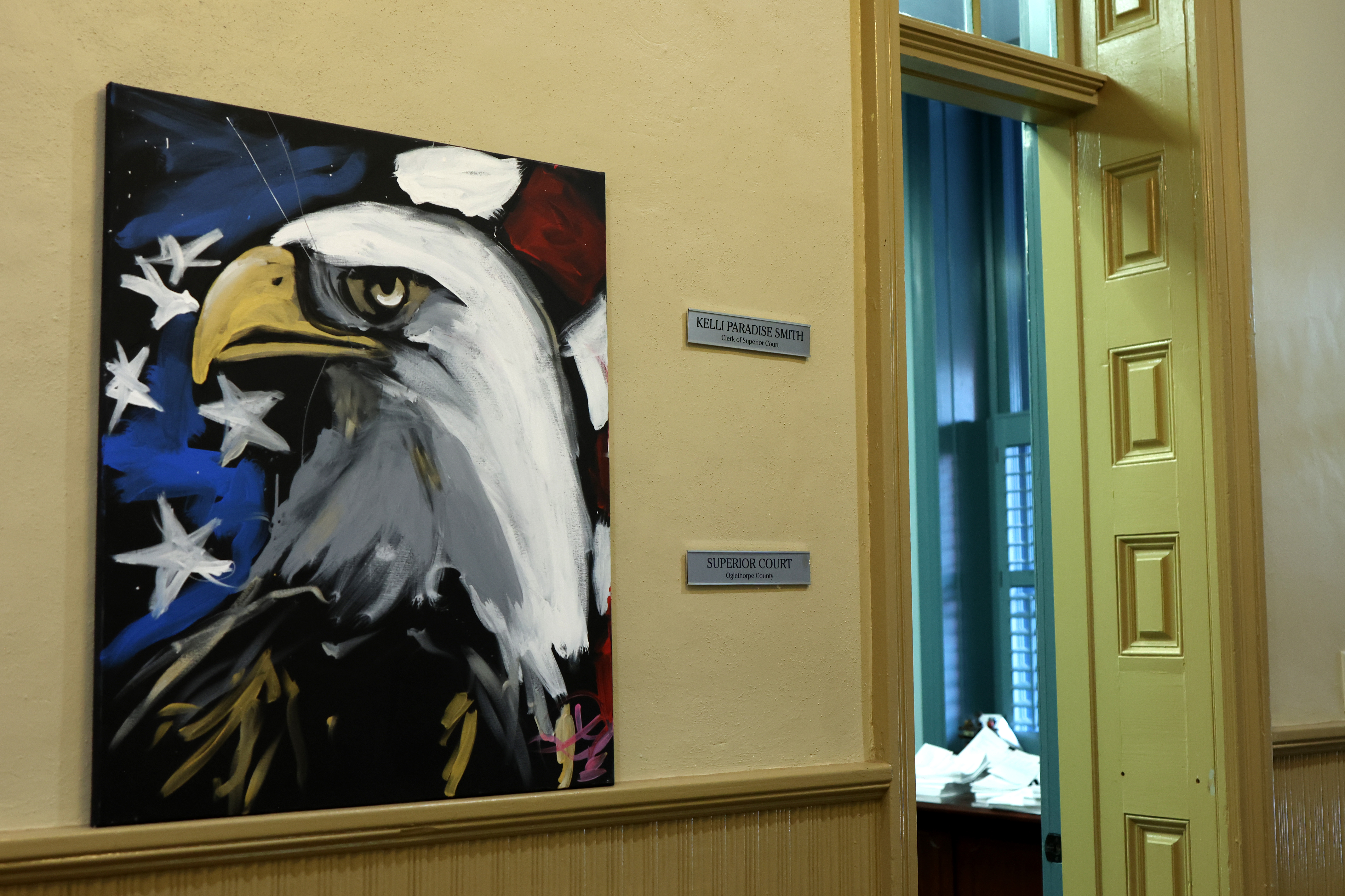 A painting of an eagle hangs on the wall outside of Kelli Paradise Smith's office in the Oglethorpe County Courthouse in Lexington, Georgia, on Thursday, Oct. 9, 2025. (Katherine Davis/The Oglethorpe Echo)